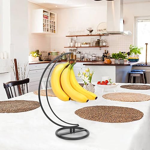 Miniatura 6 de Soporte para plátano, soporte estable de metal independiente con gancho, forma de luna, moderno almacenamiento de frutas para encimera de cocina