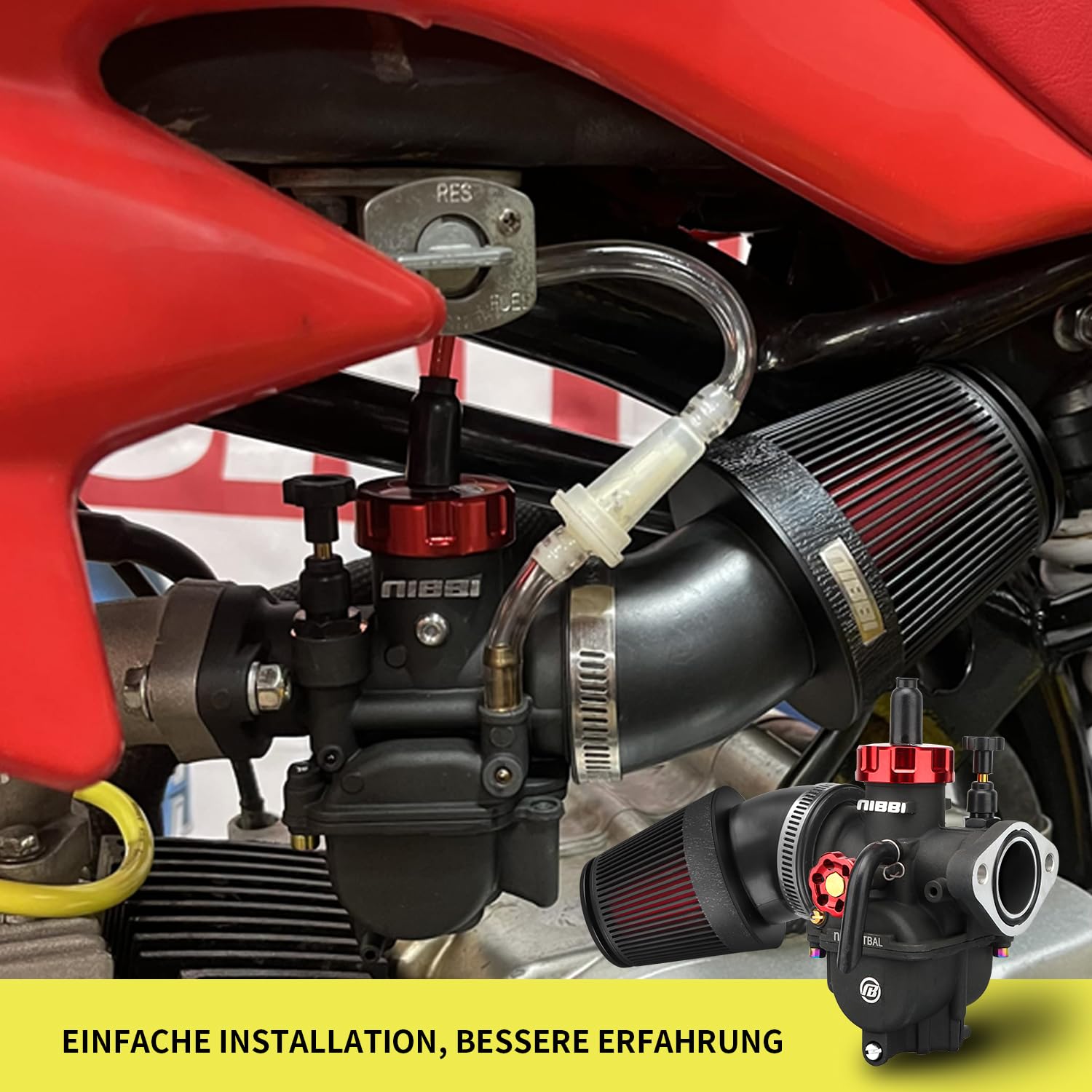 Nibbi Carburador PE24mm con Filtro de Aire CNC 48mm, Kit de Brida para Moto 140cc- 150cc, Compatible con Dirt Bike, Pit Bike, ATV, Pocket Bike
