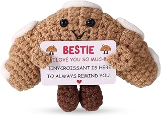 Positive Knitted Croissant, Handmade Crochet Croissant Bread Food Crocheted with Inspirational Friendship Card Emotional Plush Positive Support Doll for Best Friends Women Girls
