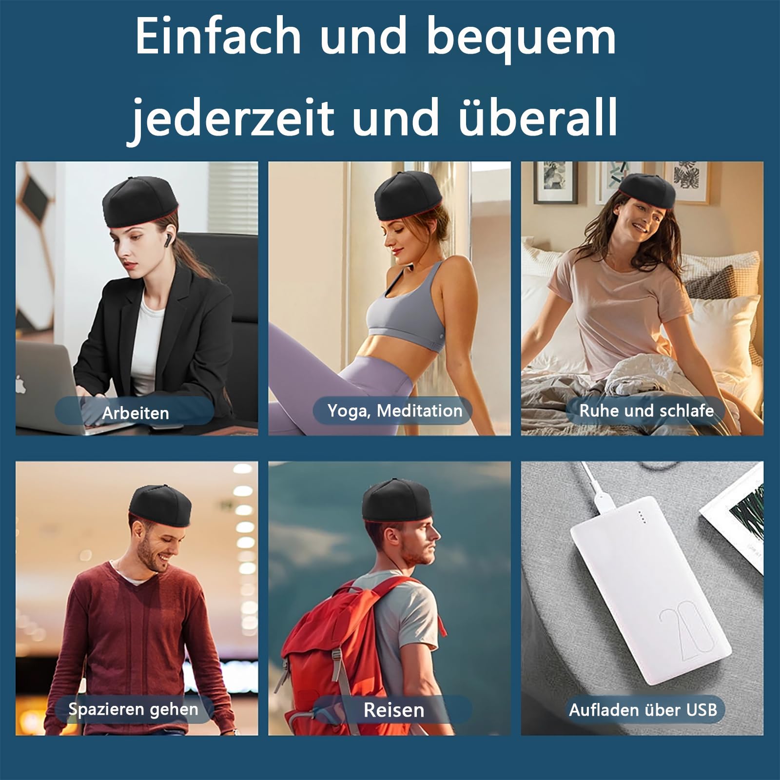Rot & InfrarotTherapie für Haarwachstum und Schmerzlinderung 660nm 850nm Therapiemütze LED Infrarottherapie Rotlichtlampe für Haarausfall Schmerz Nachwachsen der Haare(Schwarzes Plug-In)