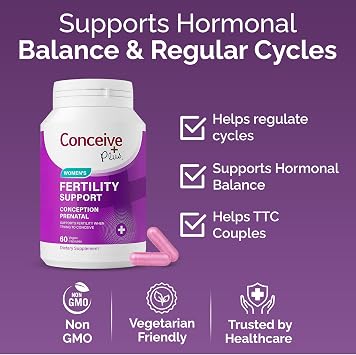 CONCEIVE PLUS Womens Fertility Support Prenatal Multivitamin for Trying to Get Pregnant Conception Blend, Hormonal Balance, Folate, Zinc, Thiamin, Riboflavin, Biotin Non-GMO, Vegan 30 Days