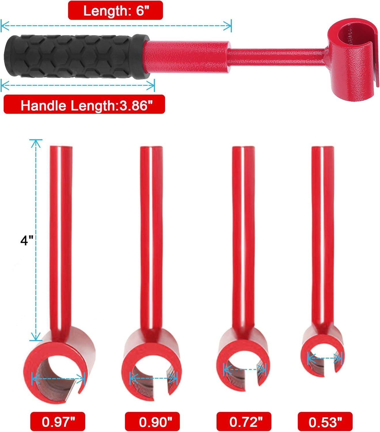 ASIEIT 4 in 1 Door Hinge Adjustment Tool, Multi-Size Hinge Gap Adjustment Wrench Tool Set for Round Bolt Standard Gauge 0.53-0.97 Inch, Stainless Steel Hinge Wrench with Rubber Handle for Repair