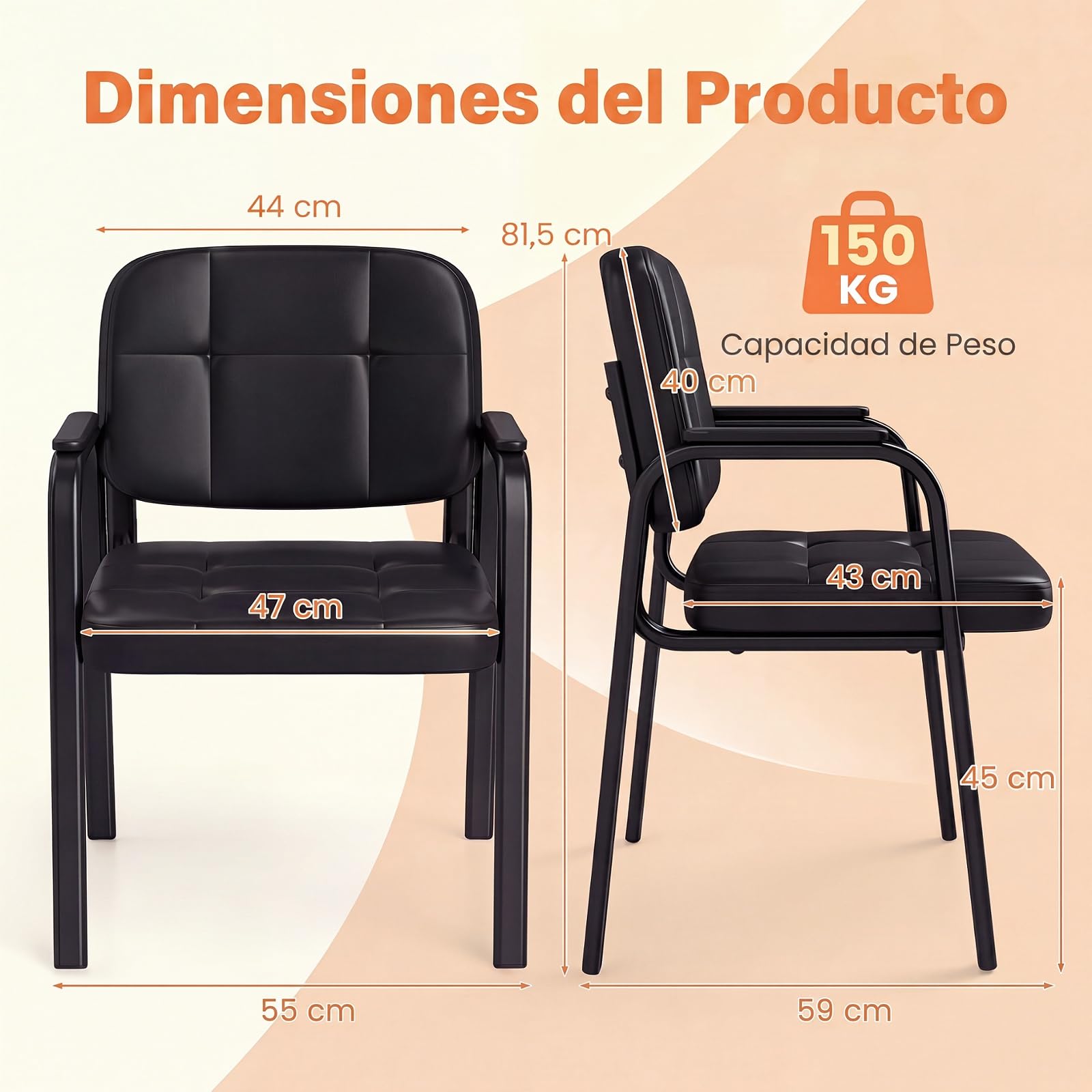 KOMFOTTEU Juego de 2 Sillas de Reuniones con Asiento Tapizadao, Marco Metal