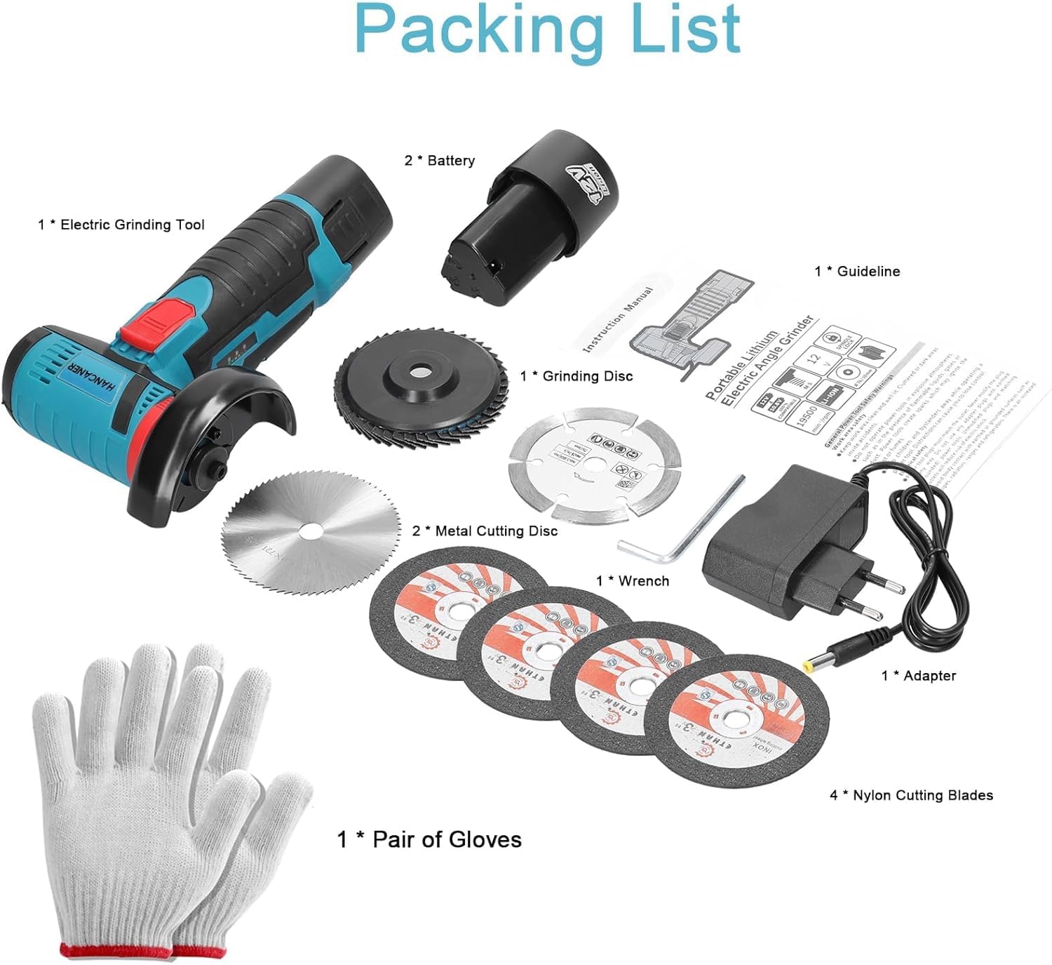 Mini Smerigliatrice Angolare Senza Fili Hancaner 19500RPM 12V Professional Smerigliatrice Senza Fili | 2 Batterie 2.0Ah | 6 Dischi da Taglio 76mm | Smerigliatrice Angolare Senza Fili per Molatura e