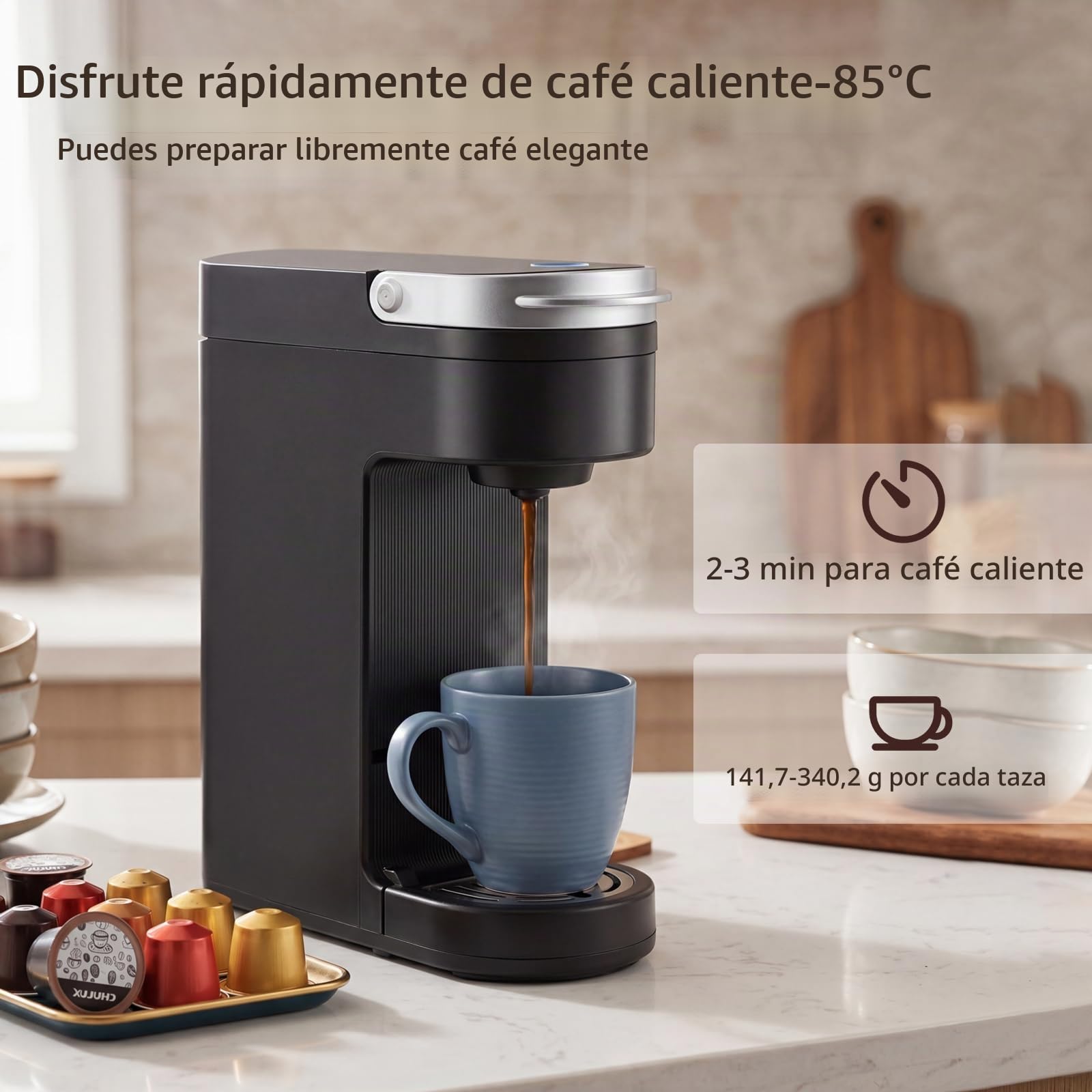 Cafetera Capsulas, Cafetera Multicápsulas con Aislamiento Térmico y Función De Calentamiento, La Máquina De Café Multicápsulas para Cápsulas K-Cup, Negro, 360ml