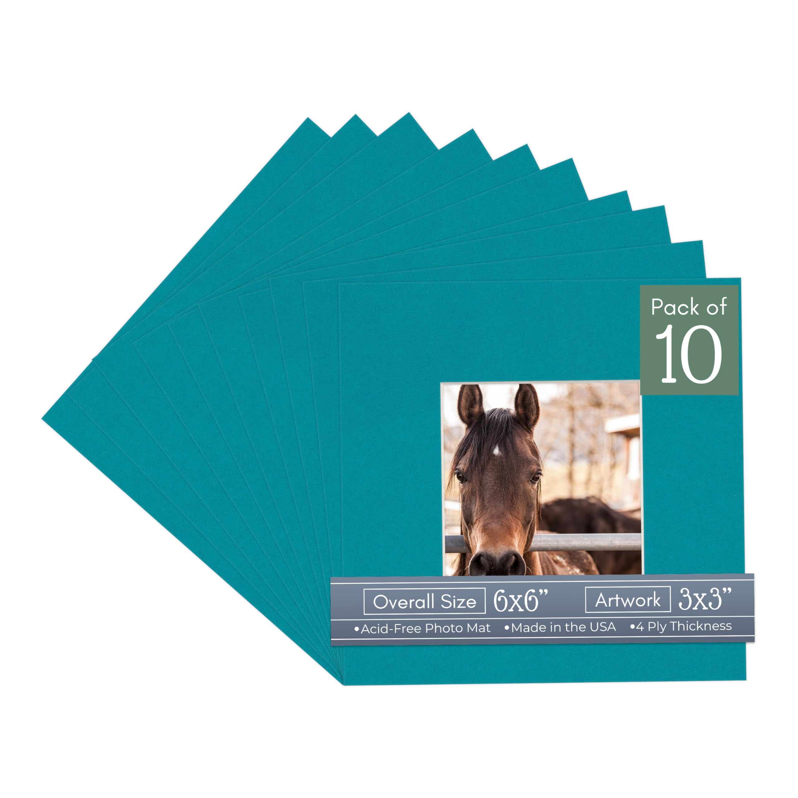 CountryArtHouse Teal Blue Acid Free 6x6 Square Picture Frame Mat with White Core Bevel Cut for 3x3 Pictures - Fits 6x6 Frame - Pack of 10 Matboard Show Kits with Acid Free Backings & Clear Bags-image-39