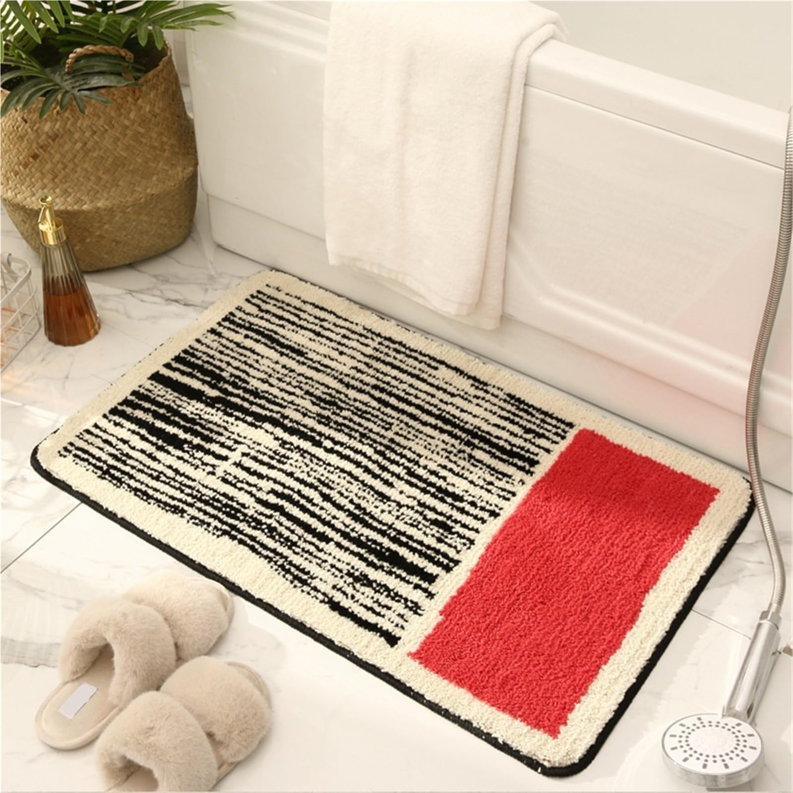 Kortrany Simple Style Carpet, Bathroom Absorbent Floor mat, Stain-Resistant, Water-Absorbent and Non-Slip Bathroom Carpet(Red,45x70cm)