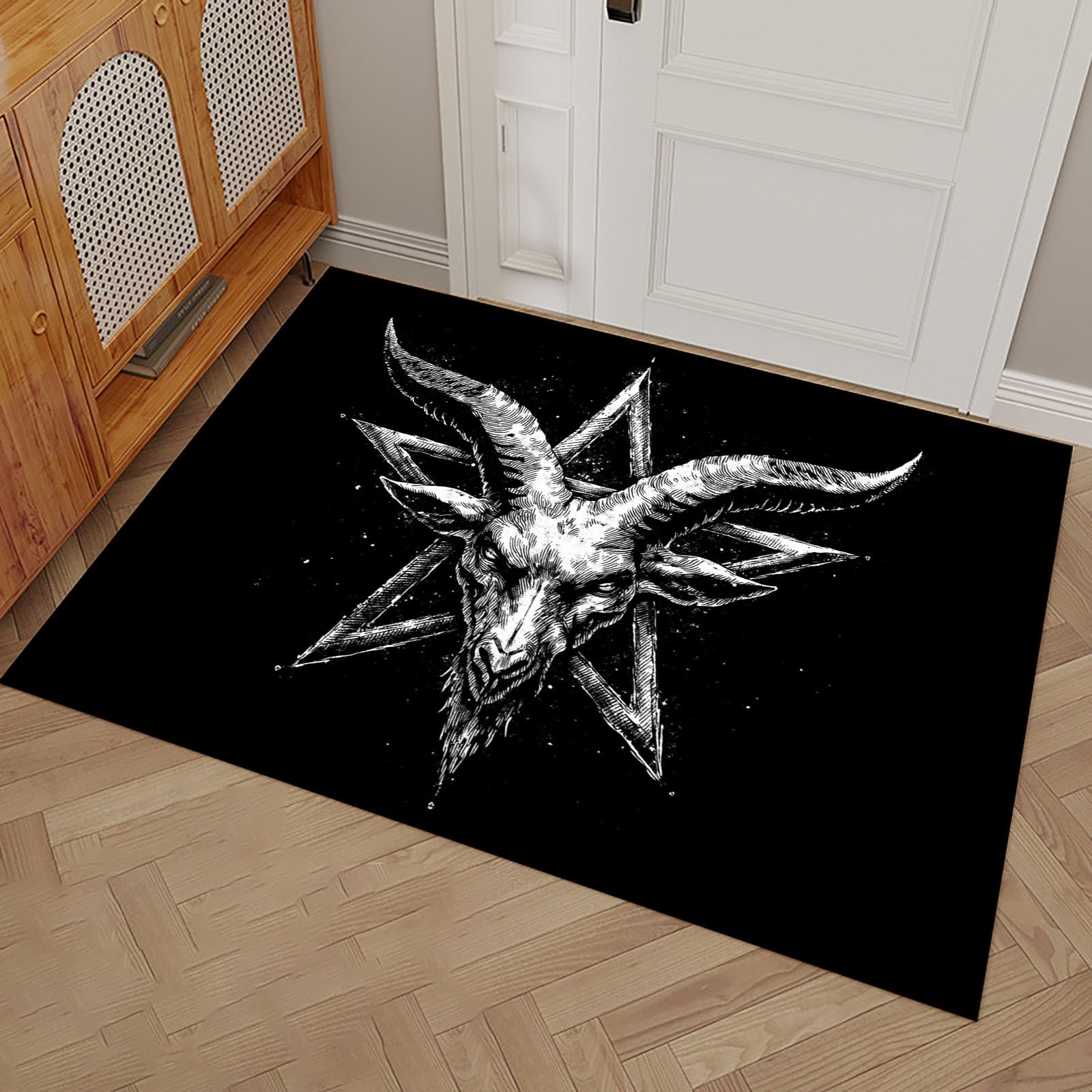 Tapis d'intérieur antidérapant pour entrée paillasson tête de chèvre contre la poussière noire
