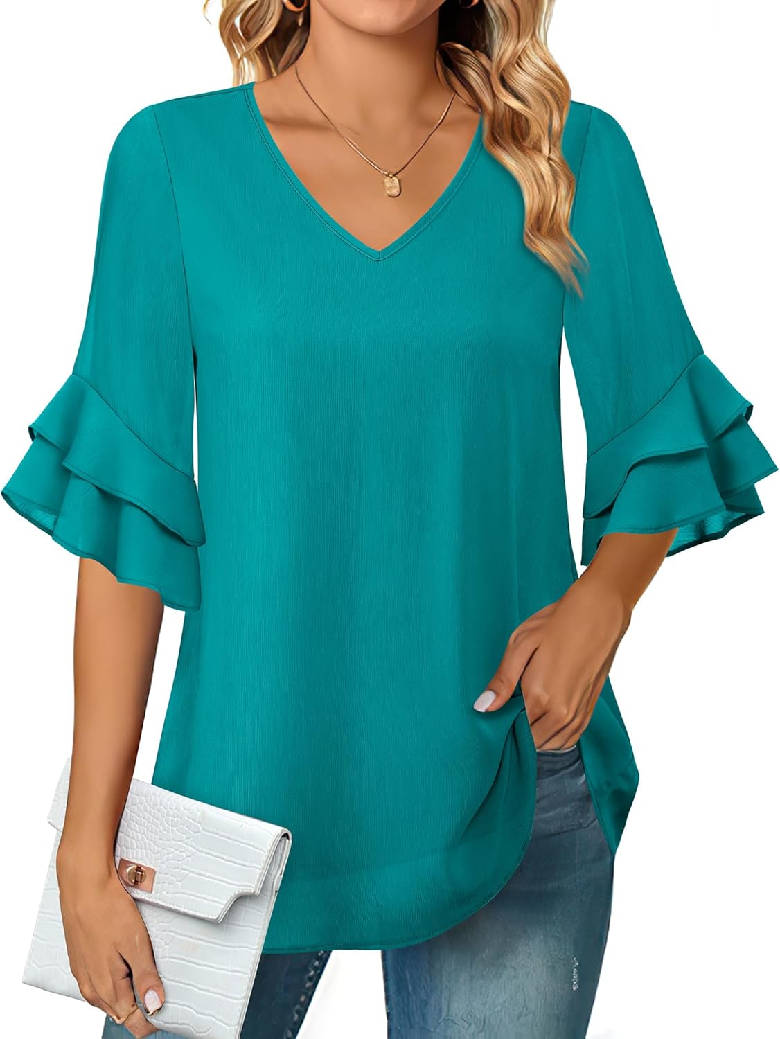 VALOLIA Womens Blouses 34 Sleeve Dressy Tops Barbados Ubuy