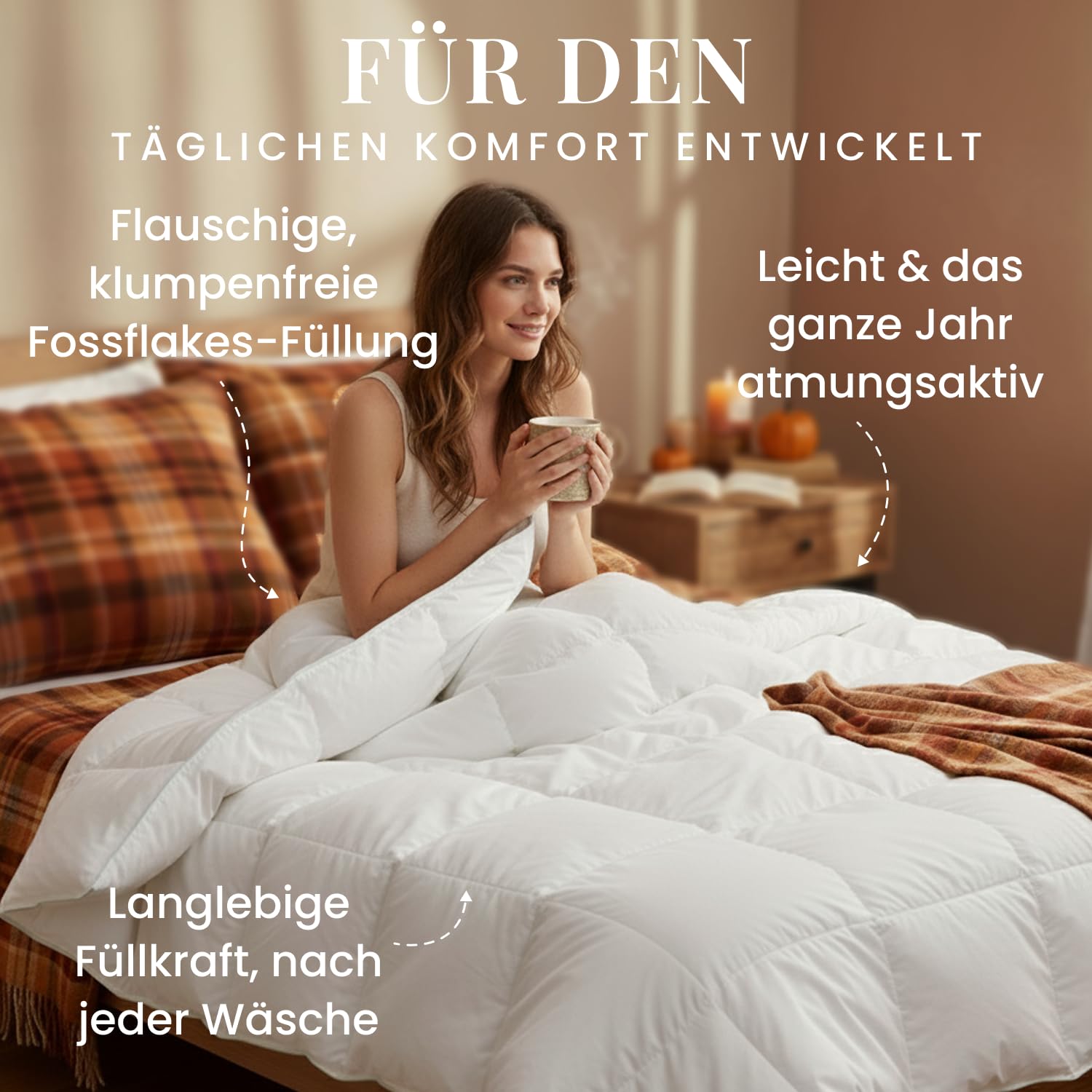 FOSSFLAKES Vierjahreszeiten-Bettdecke 200x220 cm, vegan & Oeko-TEX | Weiche Vierjahreszeiten-Bettdecke mit flauschiger Doppel-Füllung; vegan, tierleidfrei, OEKO-TEX 100 zertifiziert (200x220 cm)