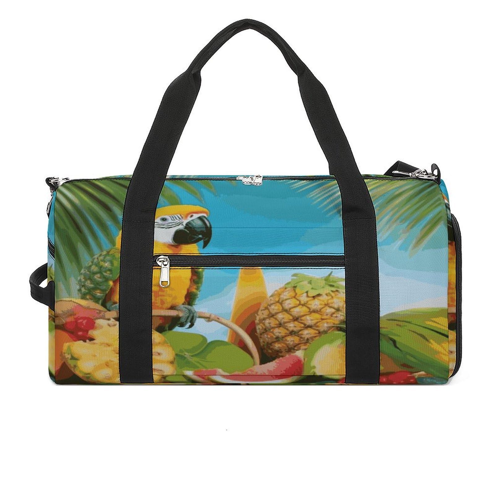 Letnia papuga ananas ptaki torba na siłownię lekka, podróżna torba sportowa z przegródką na buty, torba na siłownię dla kobiet na noc, weekend, jogę, siłownię, podróże służbowe, sport i szpital.