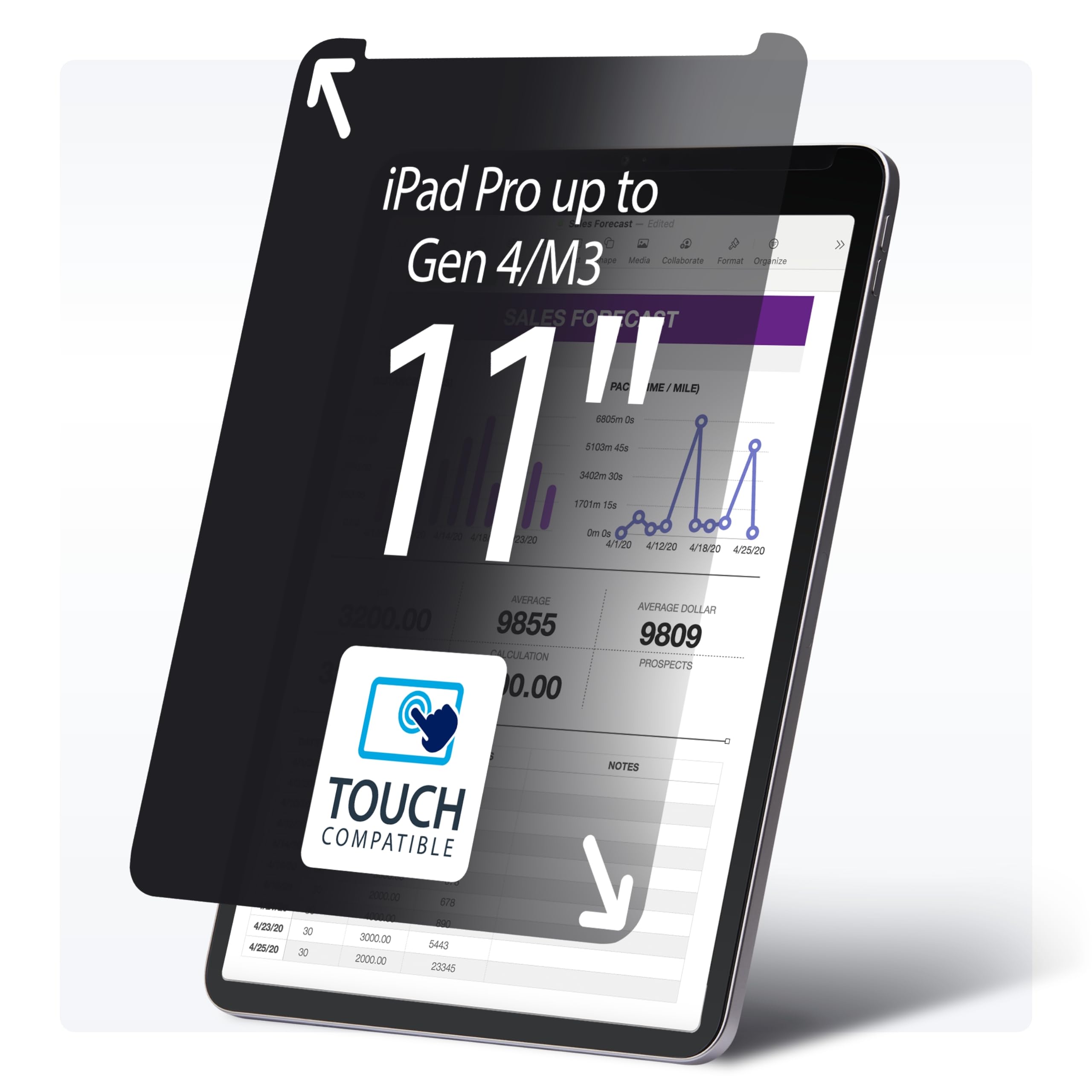 StarTech.com 4-Way Privacy Screen For 11-inch iPad Pro, For Portrait/Landscape Orientations, Touch-Enabled, +/- 30 Deg. View