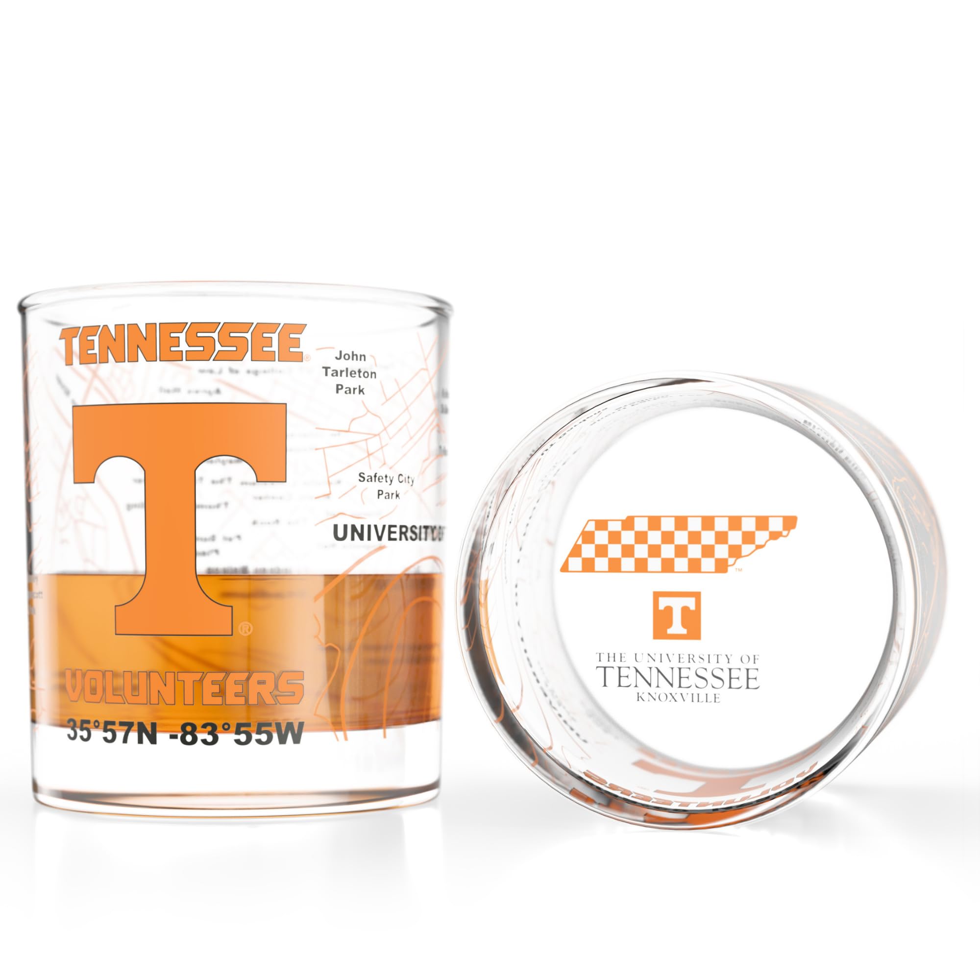 Greenline Goods University of Tennessee Volunteers Whiskey Glasses Set of 2, 10 oz Rocks Glasses with Full-Color Logo &amp; Campus Map – Officially Licensed Bourbon Glass Gift for Alumni &amp; Fans