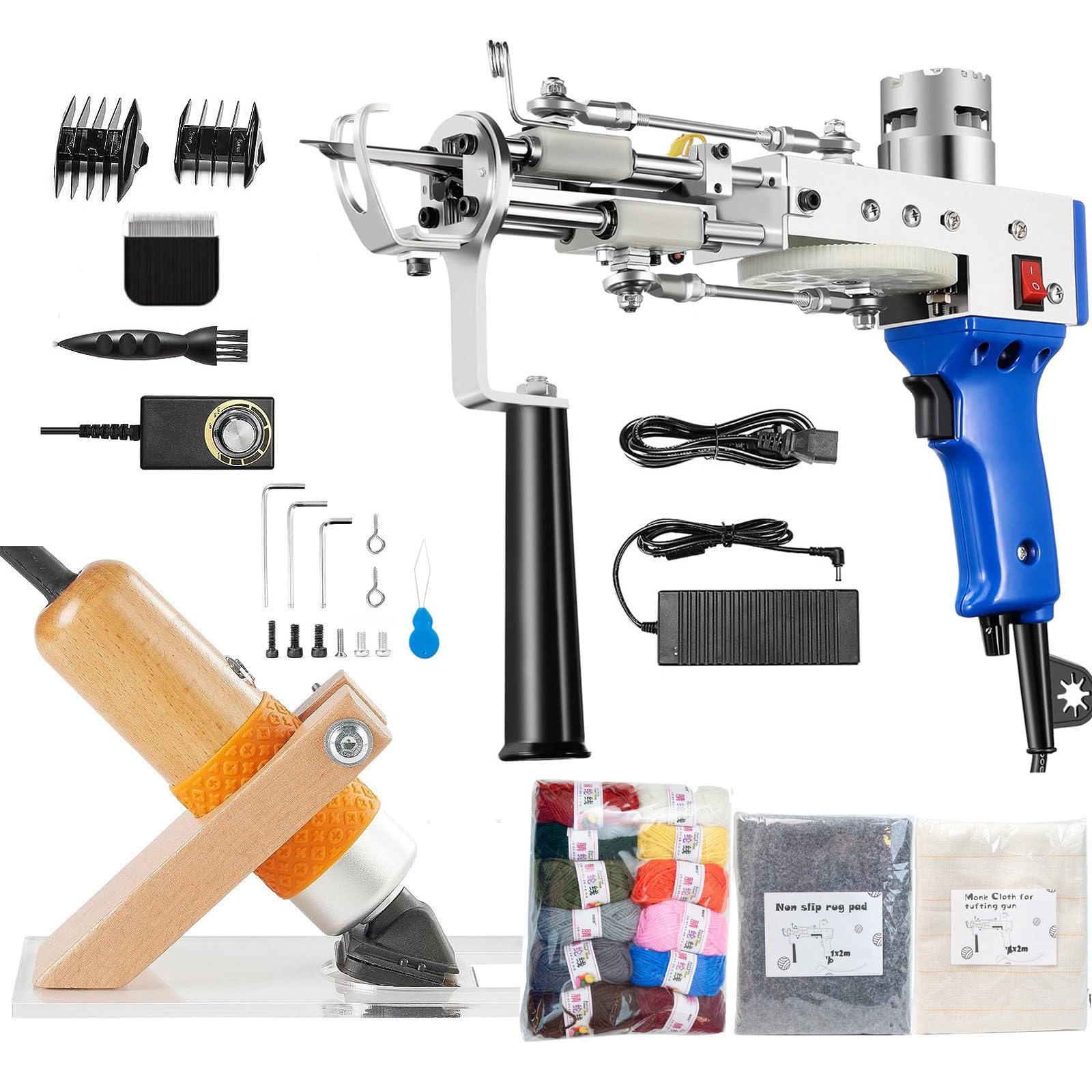 Zestaw Startowy Pistolet Tufting z Trymerem Dywanów, Włóczka & Tkanina Tufting, Pistolet Cięcie Pętla Dywanów, 5-40 Ściegów/Sec, Łatwy Bezpieczny, Niezbędny dla Miłośników Tuftingu A