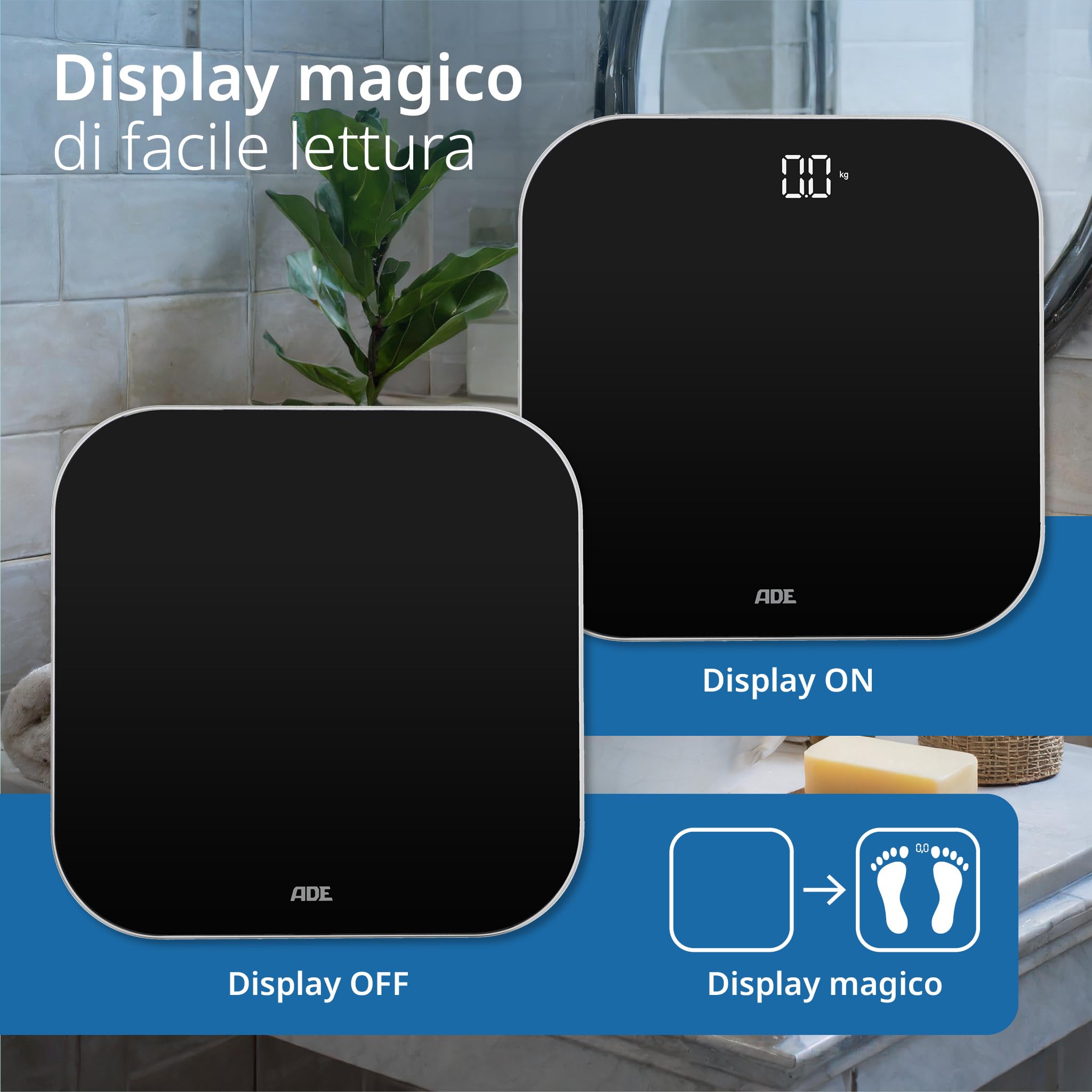 ADE Bilancia pesapersone digitale in accogliente look legno | ampio display | superficie di pesatura antiscivolo in vetro di sicurezza | risultati di pesatura accurati | fino a 180 kg