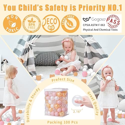 Miniatura 5 de GOGOSO Bear Ball Pit Balls -100pcs BPA Free Balls Crush Proof Pool Balls Toy for Baby