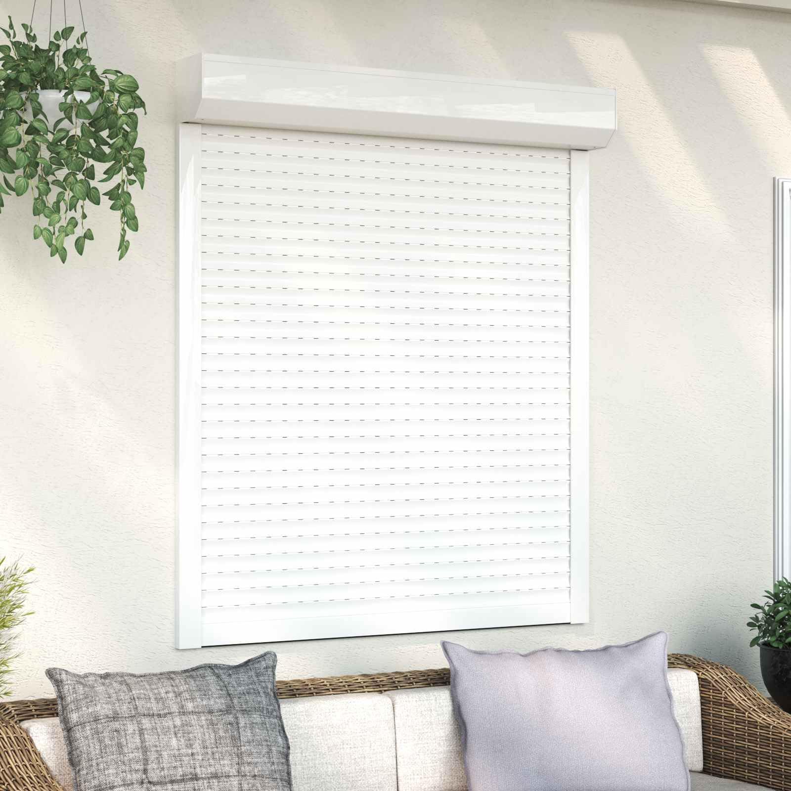 Volet roulant blanc, 110 x 130 cm, aluminium polyuréthane, rail de guidage, pilote manuel, panneau à lamelles pour fenêtre, maison, extérieur, protection solaire, brise-vue