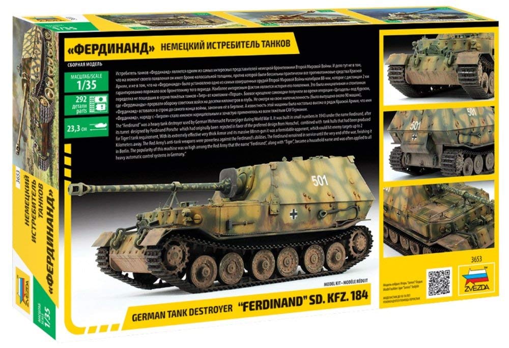 Zvezda 3653 500783653-1:35 SD. Kfz.184 Ferdinand Tiger, modellino di Costruzione, modellismo, Hobby, Fai da Te, in plastica, Non Verniciato.