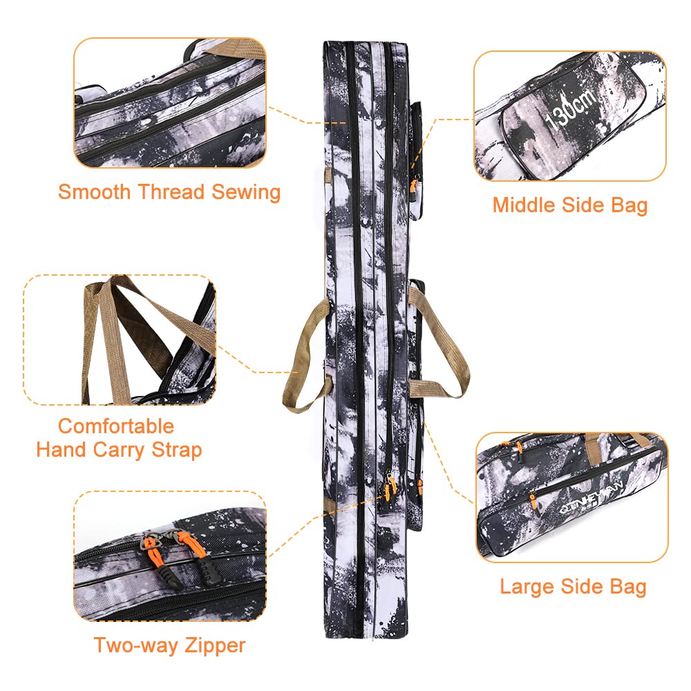 130cm Angeln Tasche mit 2 Fächern, Klapp Angelrute Rollen Tasche Angelrute Angelgerät Fall Aufbewahrungstasche Reise Umhängetasche - Tragegriffe und Schulter-Gurt (Grau, 130cm)