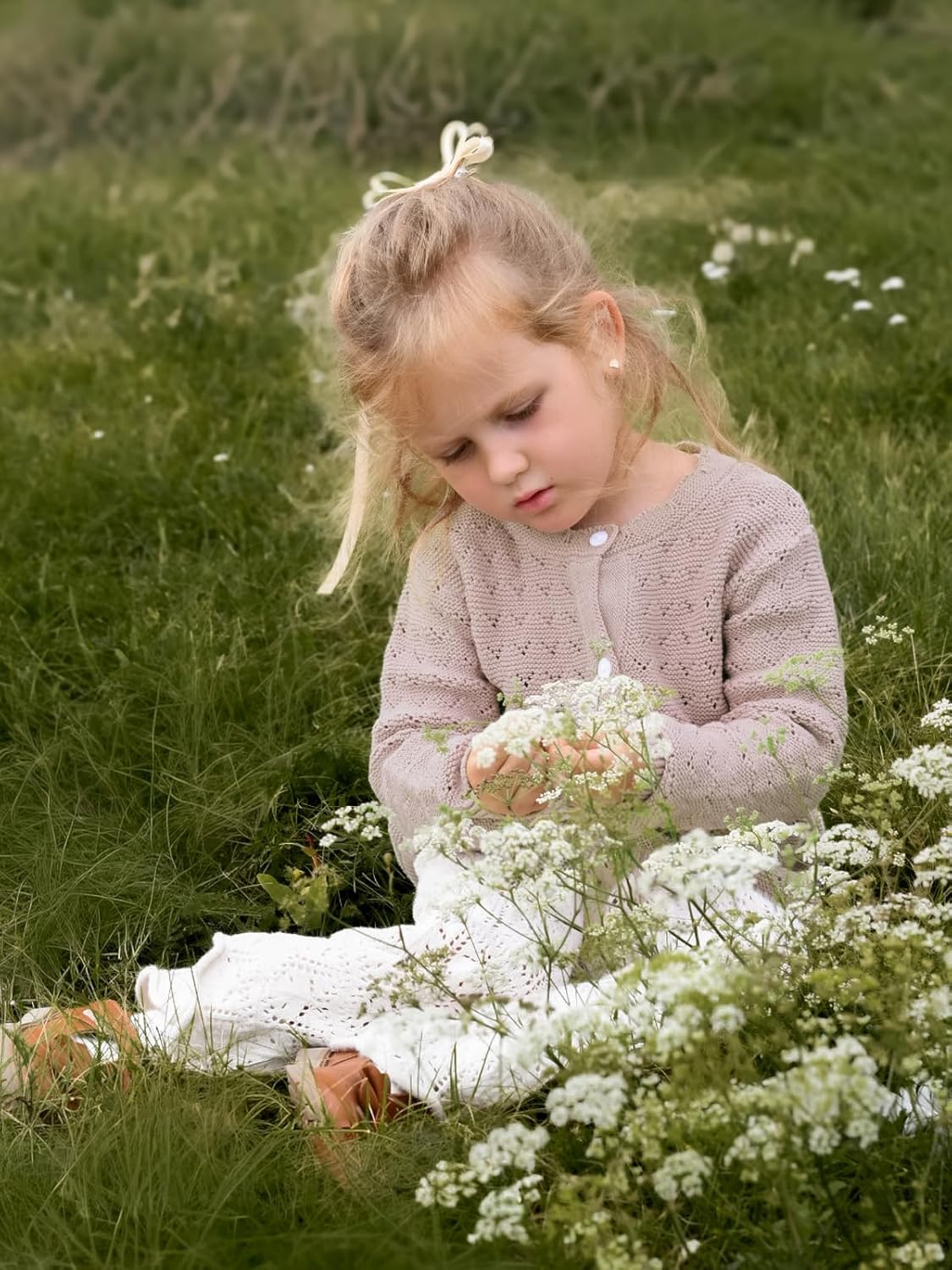 Miipat Baby Girl Sweater Knit Toddler Cardigan Long Sleeve Button Up Hollow Crochet Sweater - Image 2