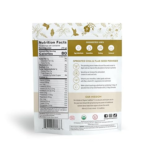 Miniatura 2 de Polvo de semillas de chía y lino germinados orgánicos de 8 onzas (8.01oz) paquete