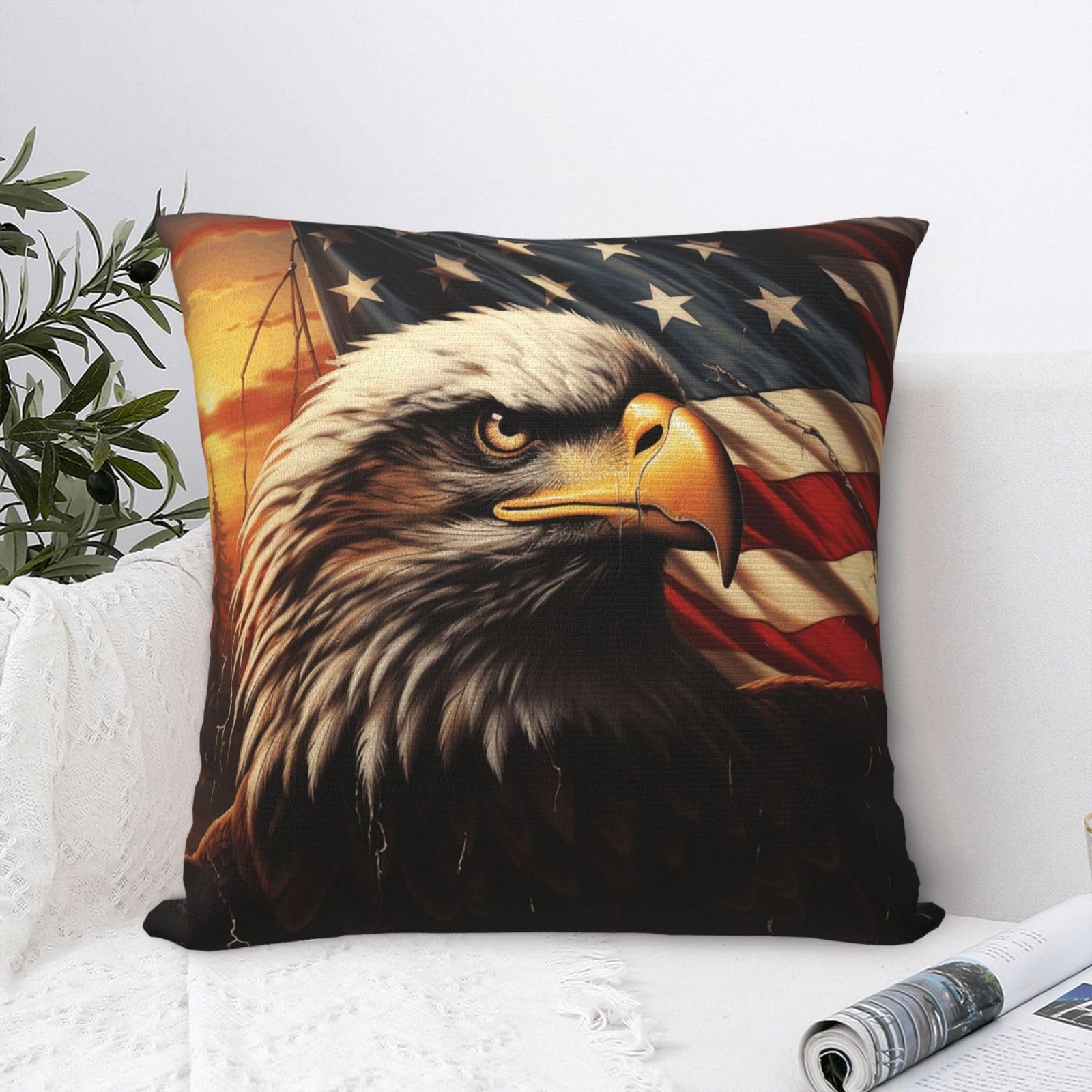 Luxury Velvet Throw Pillow Covers 24"x24" Super Soft Decorative Pillow Cases - Flag and Eagle Pillowcases Modern Lumbar Cushion Cases for Couch Sofa Bed Pillow Shams