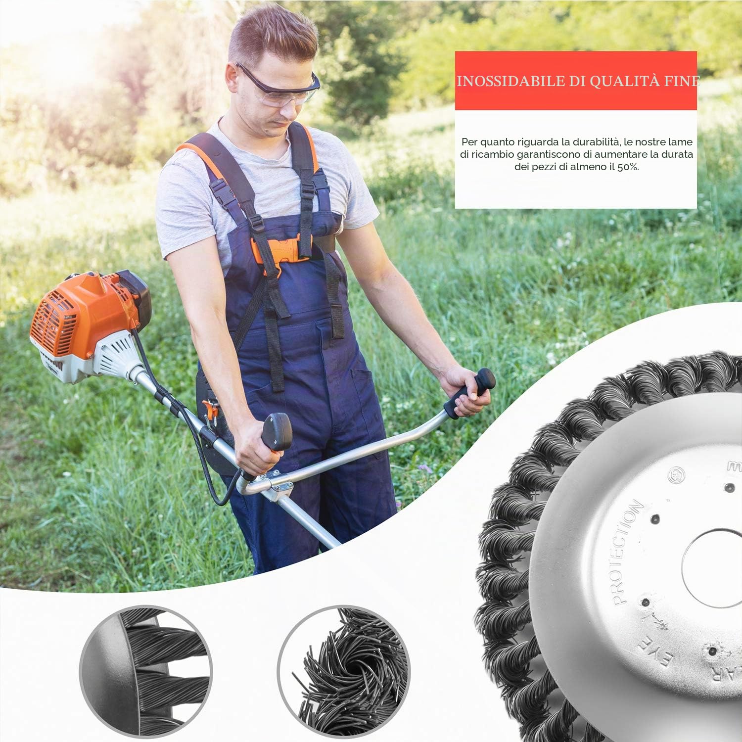 Viabrico Spazzola per Decespugliatore 200 x 25,4mm, Spazzola per Erbacce in Acciaio