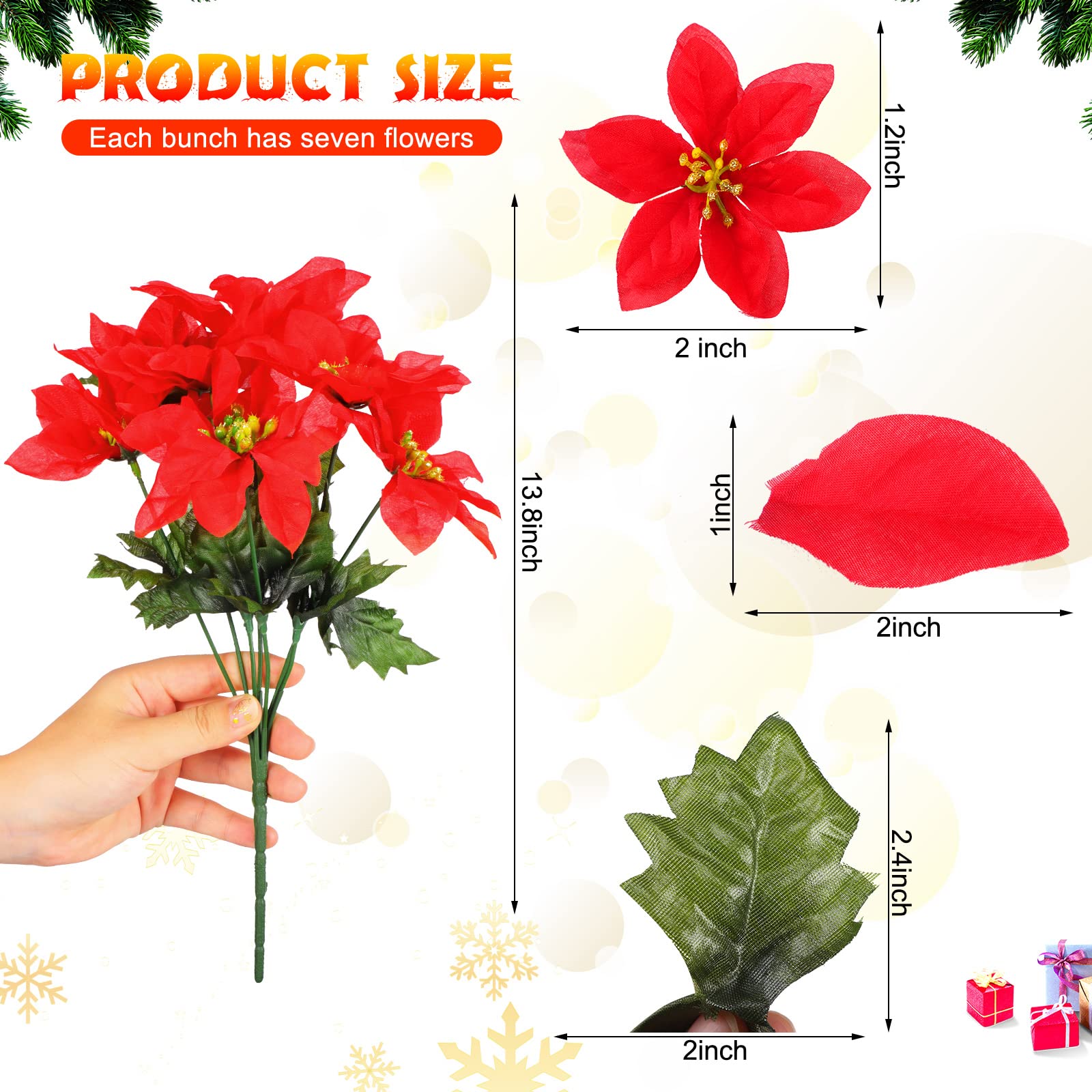 7 Köpfe Weihnachten Künstliche Weihnachtssterne Blumen Faux Weihnachtsstern Busch Blumensträuße Seide Weihnachtsstern Weihnachtsbaum Ornamente Weihnachtsstern Blumenstrauß Dekorationen für Xmas Party