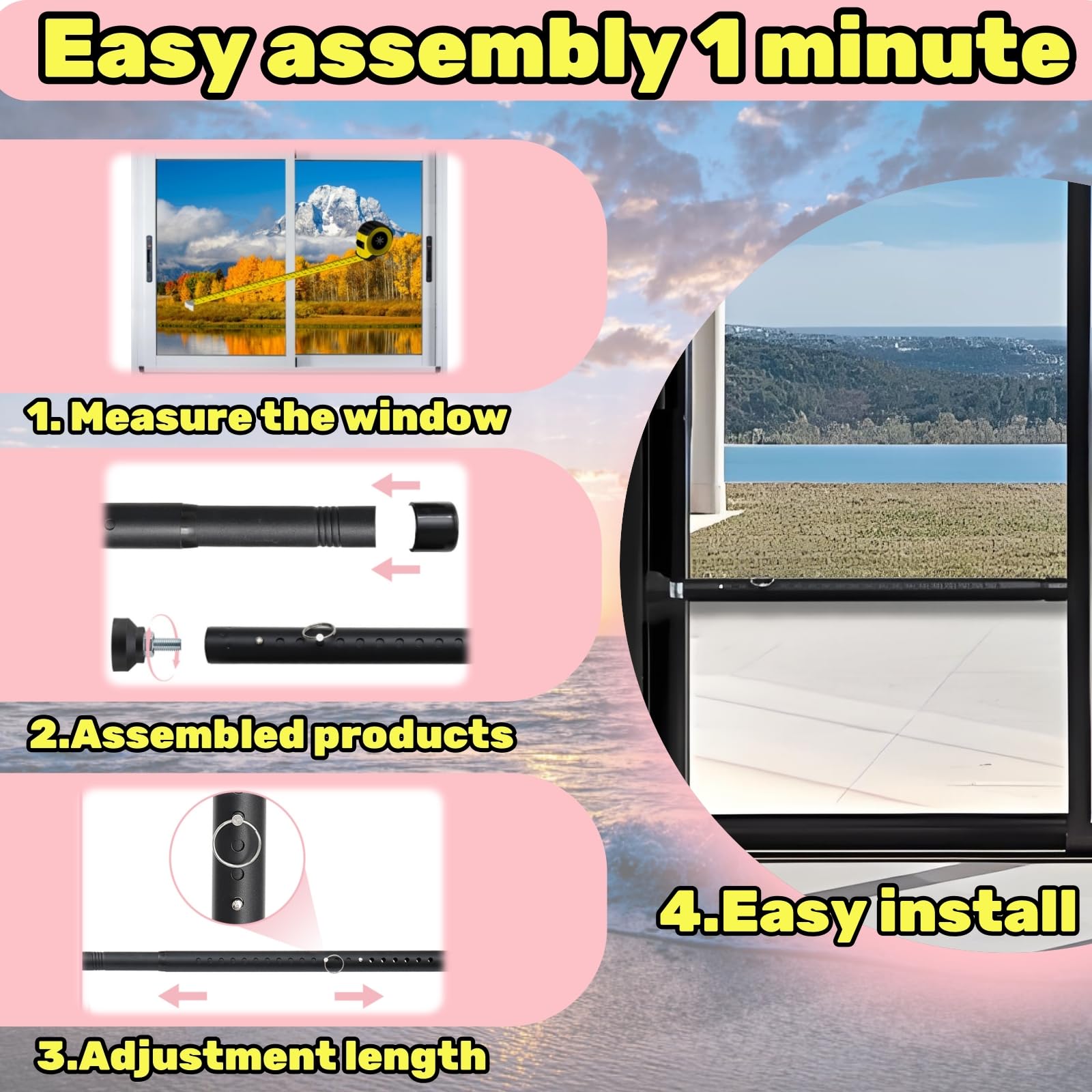 Adjustable Sliding Door Security Bar 17.7-50 Inch - Window Safety Lock For Home Apartment Patio