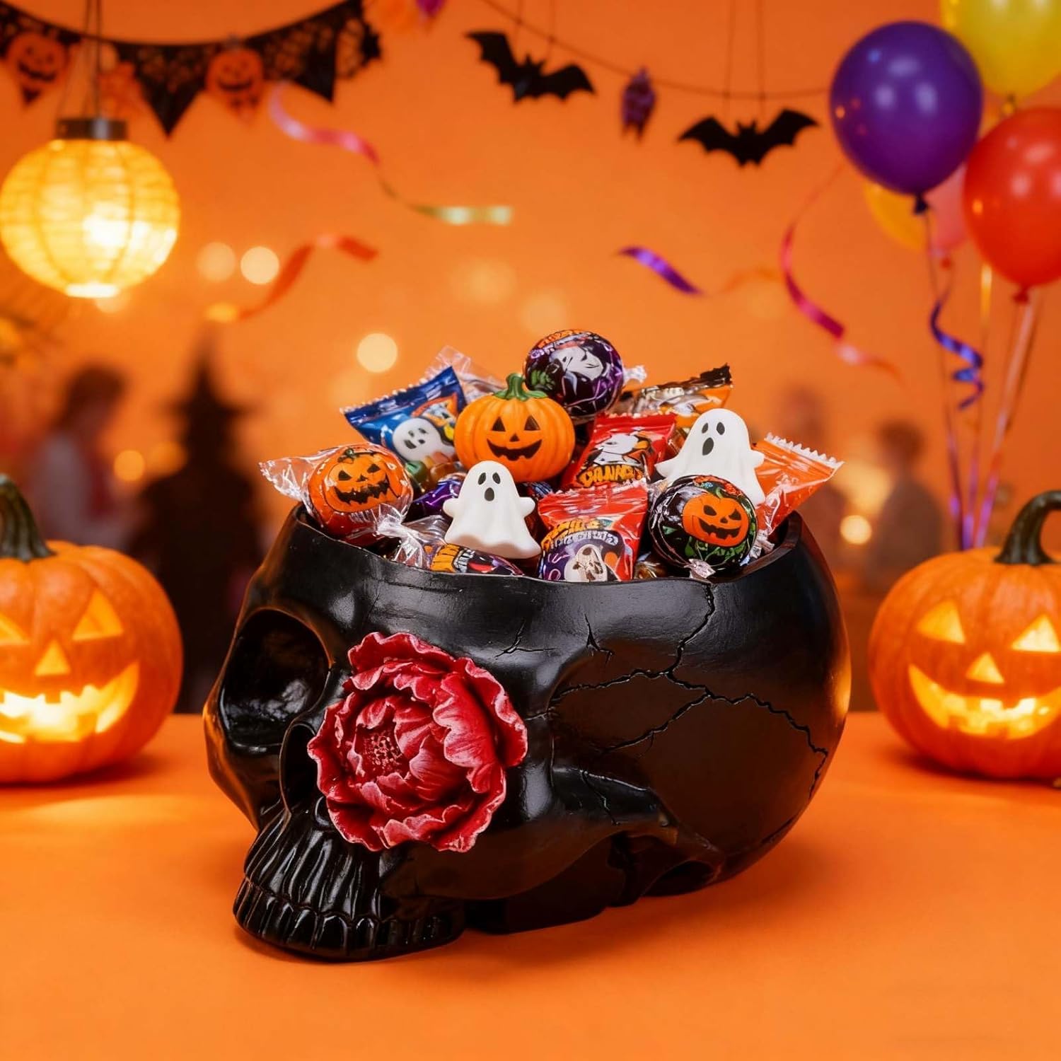Skull-Planter Gothic Home-Decor - Black Room Decor Head Planter Skull Decor Flower Pot Succulent Pot with Drainage Halloween Candy Bowl (Plants or Candies are not Included)