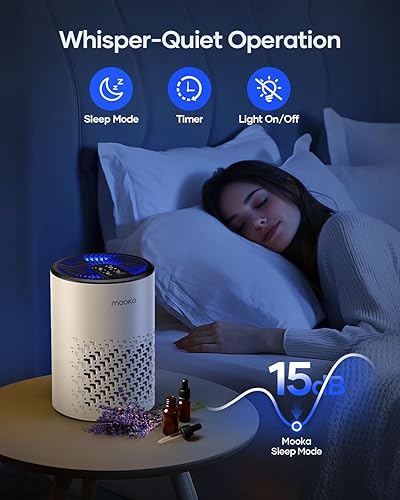 Miniatura 4 de Purificadores de aire para dormitorio y hogar, purificador de aire MOOKA HEPA para mascotas del hogar con esponja de fragancia para humo, polvo,