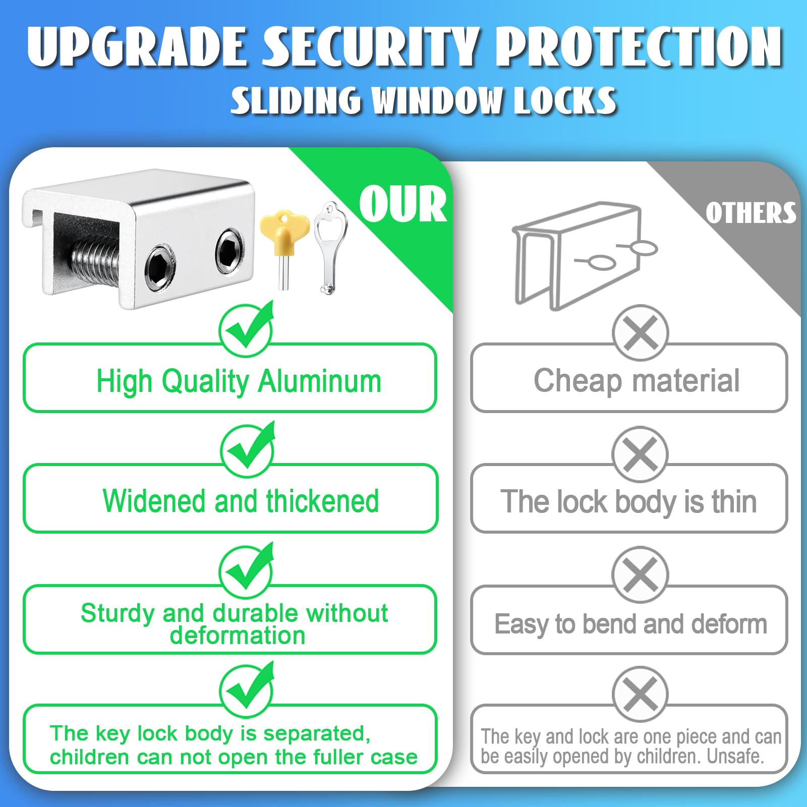 Shwdsy Fensterschloss Set - 6 Stück Verstellbare Schiebefenster Schlösser Mit Schlüssel