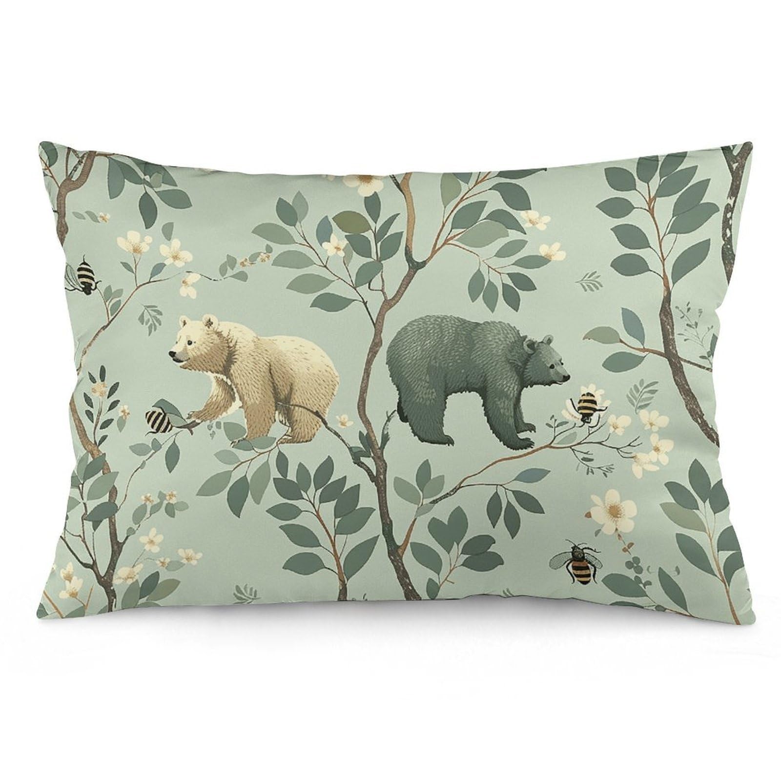 2 Pack Pillow Cases for Hair and Skin, Soft Breathable Pillow Case Covers with Hidden Zipper, Bee on Tree Branch Pillowcase 16 "x24 Pillow Covers for Sleeping Gift