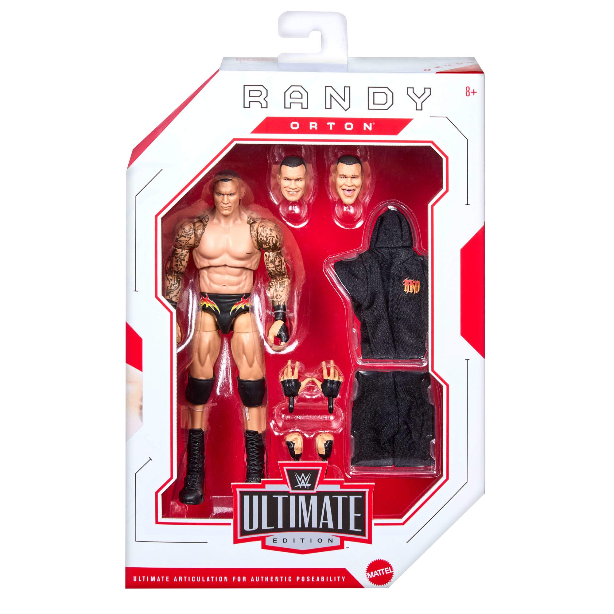 Mattel WWE Ultimate Edition Randy Orton Figurka i akcesoria Zestaw, ok. 15 cm w skali, wymienne głowy i dłonie, 30 punktów ruchu, zabawka dla dzieci 8+, fanów i kolekcjonerów, JHV98