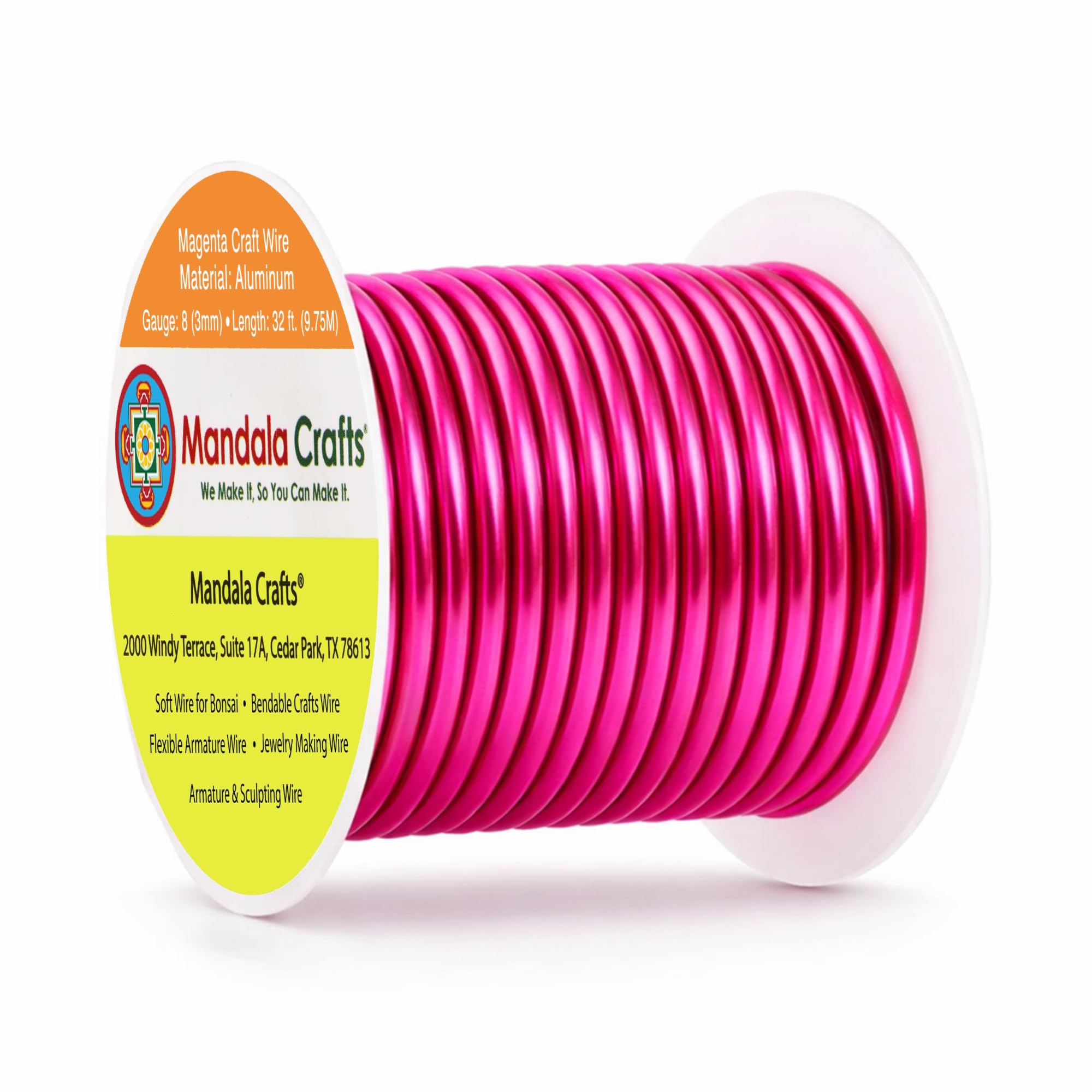 Mandala Crafts 8 Gauge Magenta Anodized Aluminum Craft Wire, 32 FT