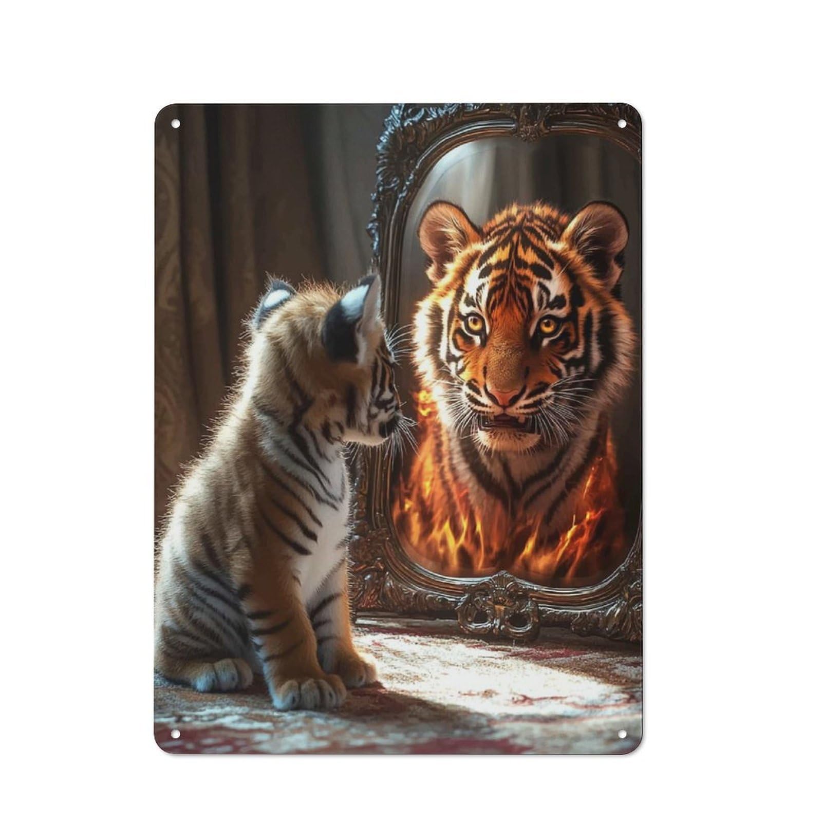 Junmoney Style-4 Vintage Metal Plaque 40X30cm Featuring Tiger Cub Reflection For Home Bar Wall, A Metal Wall Feature For Home Bars And Entertaining Spaces