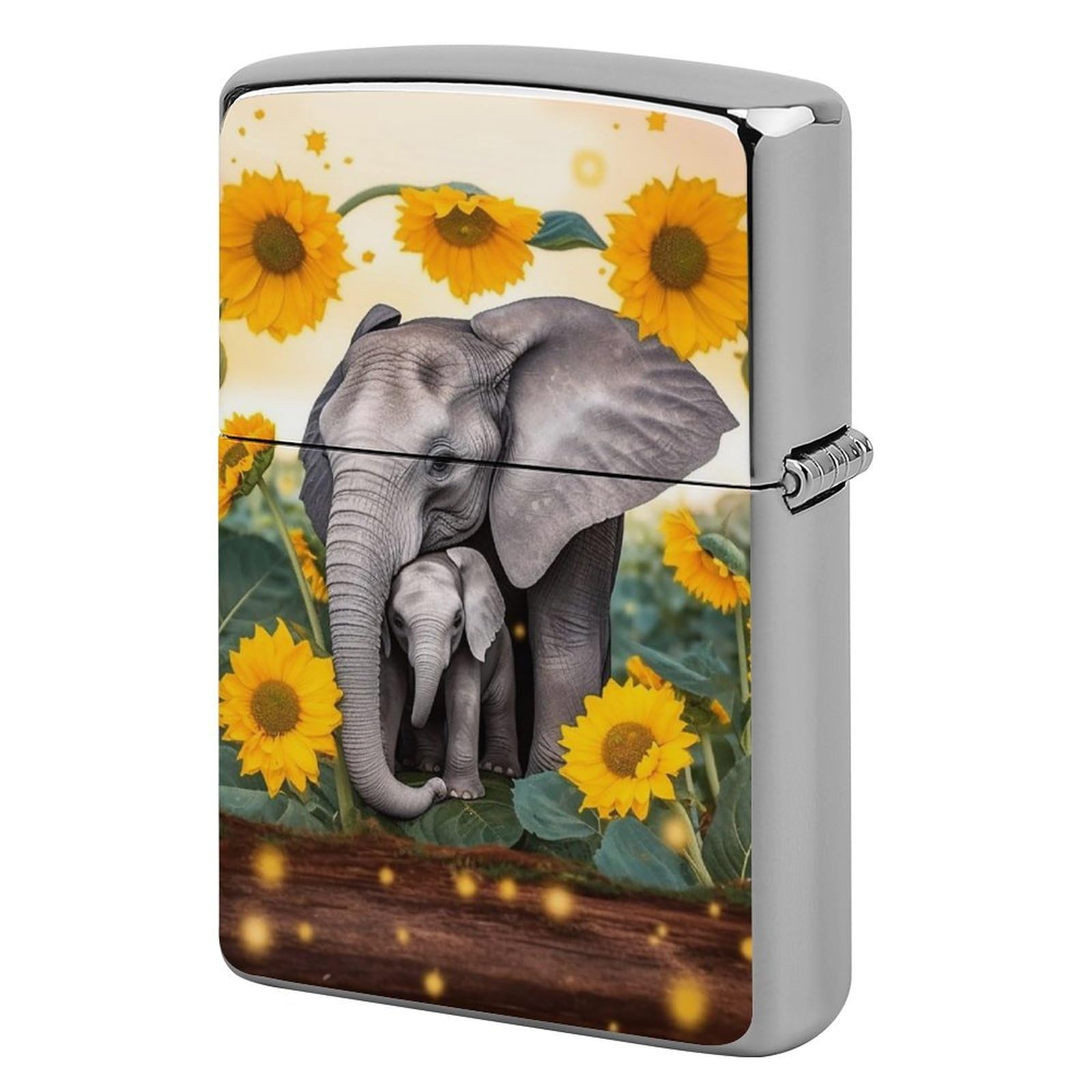 Elephant Sunflowers Lighter Case for Men, Personalized Lighter Cover for Valentine's Day Gifts, Flip-Top Lighters Shell for Outdoor, Portable Lighters Protective Sleeve