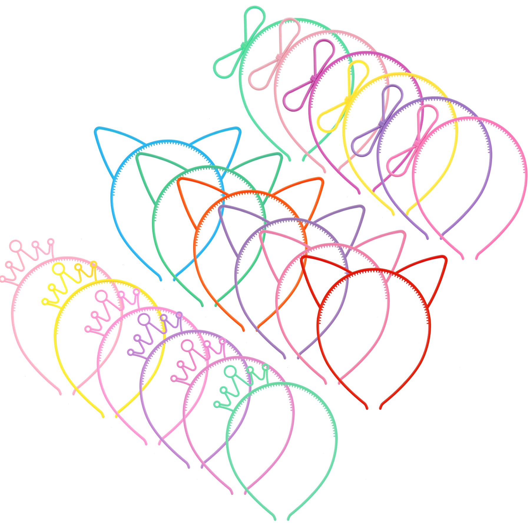 18Pcs Plastic Party Favors Headbands for for Women Crown Plastic Headbands Cat Ears Plastic Headbands Bowknot Plastic Headband Party Plastic Headbands for Birthday Halloween Party