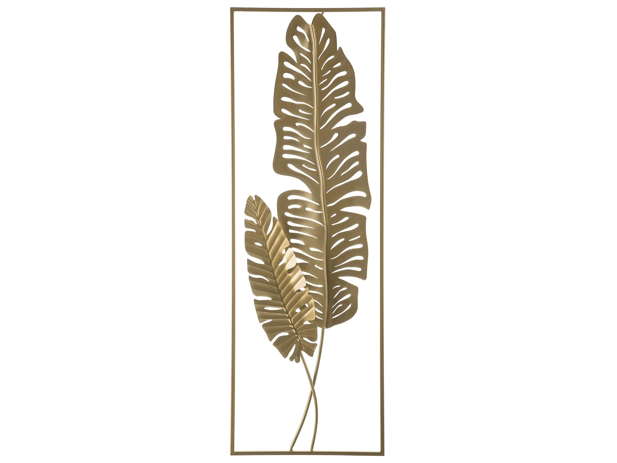 Beliani Décoration Mural sous Forme de Tableau Rectangulaire avec Motif de Floral Dorée sur Fond Blanc pour Salon Moderne