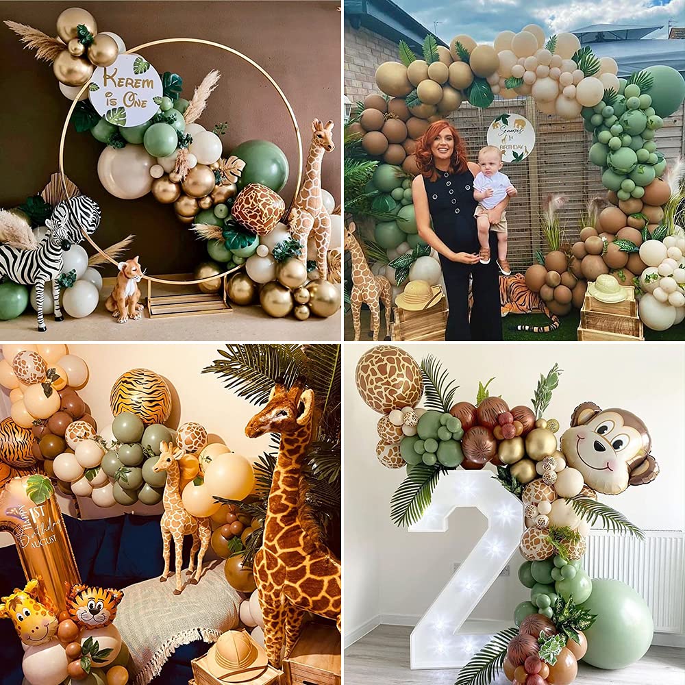 167PCS Jungle Safari Balloon Arch Kit – Green & Gold Birthday Party Decoration