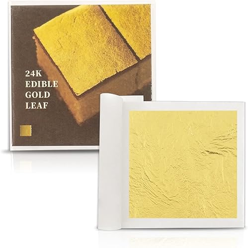 KINGBOOM - Hojas de oro comestibles de 24 quilates, 1.7 x 1.7 pulgadas, hoja de oro auténtico, 10 hojas de lámina de oro para cupcakes, dulces,