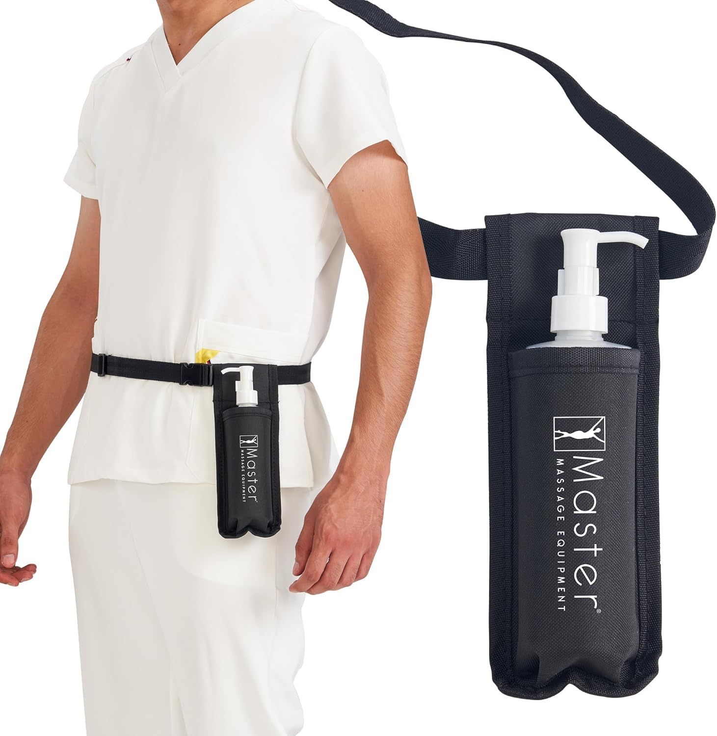 Master Massage Étui pour huile de massage réglable et résistant à la chaleur pour crème et lotion - Comprend un distributeur à pompe rechargeable de 227 ml (noir)