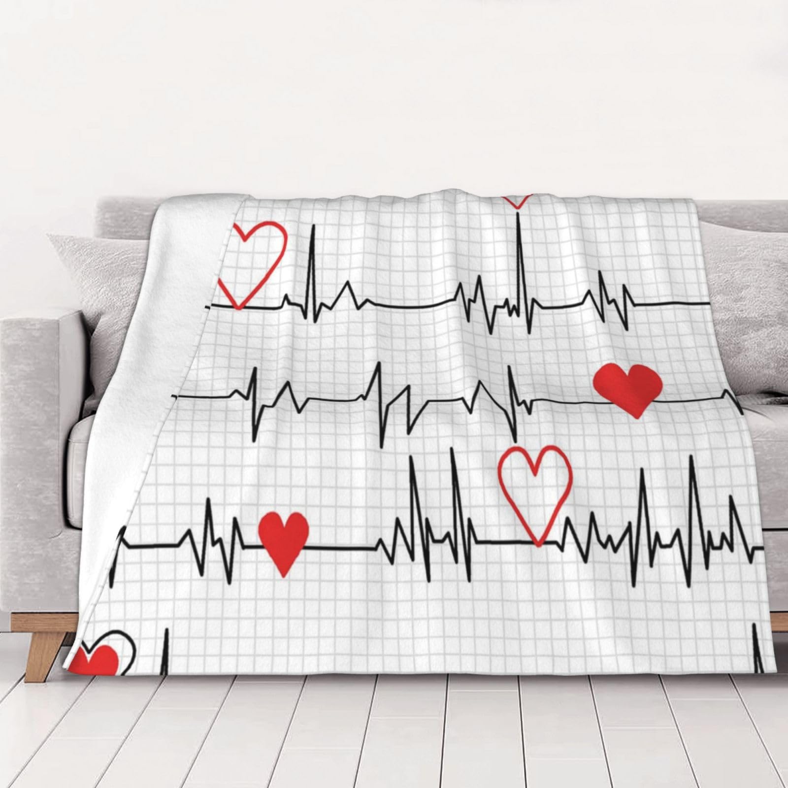 Tcoay Women's As Shown Calling Nurses White Heart Beat,Throw Blanket Soft Flannel Fleece Throw Blanket For Bed Sofa Travel,40"X30"