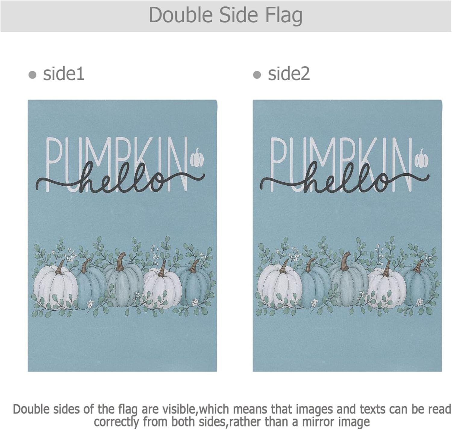 Hello Pumpkin Aqua Blue Fall Garden Flag 12x18 Inch Double Sided Outside Eucalyptus leaves Turquoise Autumn Seasonal Yard Outdoor Flag Banner for Garden Lawn Patio Holiday Decorations - Image 3
