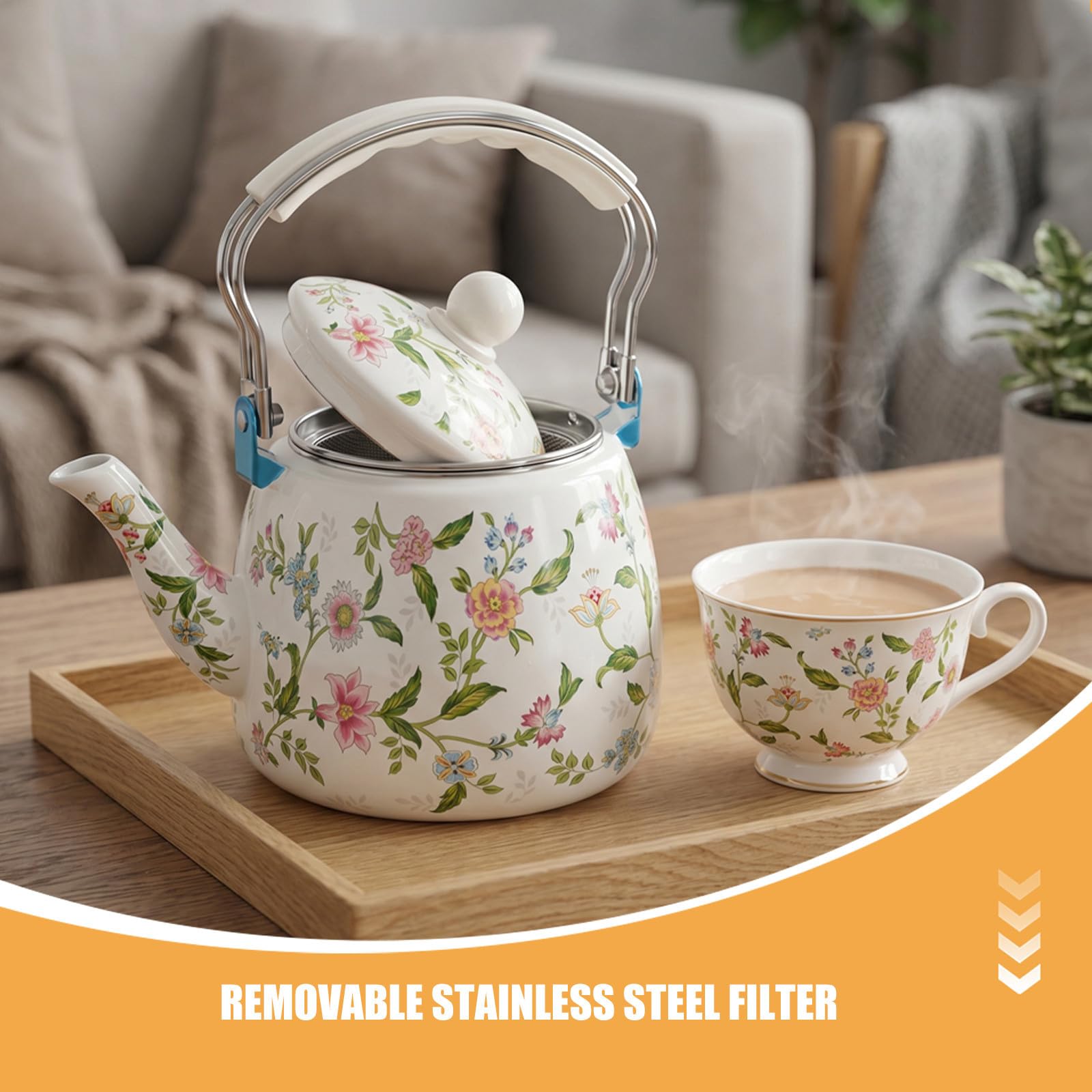 ibasenice Tetera Esmaltada de 3.3l con Filtro de Acero Inoxidable Extraíble y Pared Interior Gruesa Distribución de Calor Mejorada, Adecuado para Preparar Té en Mesa Pequeña