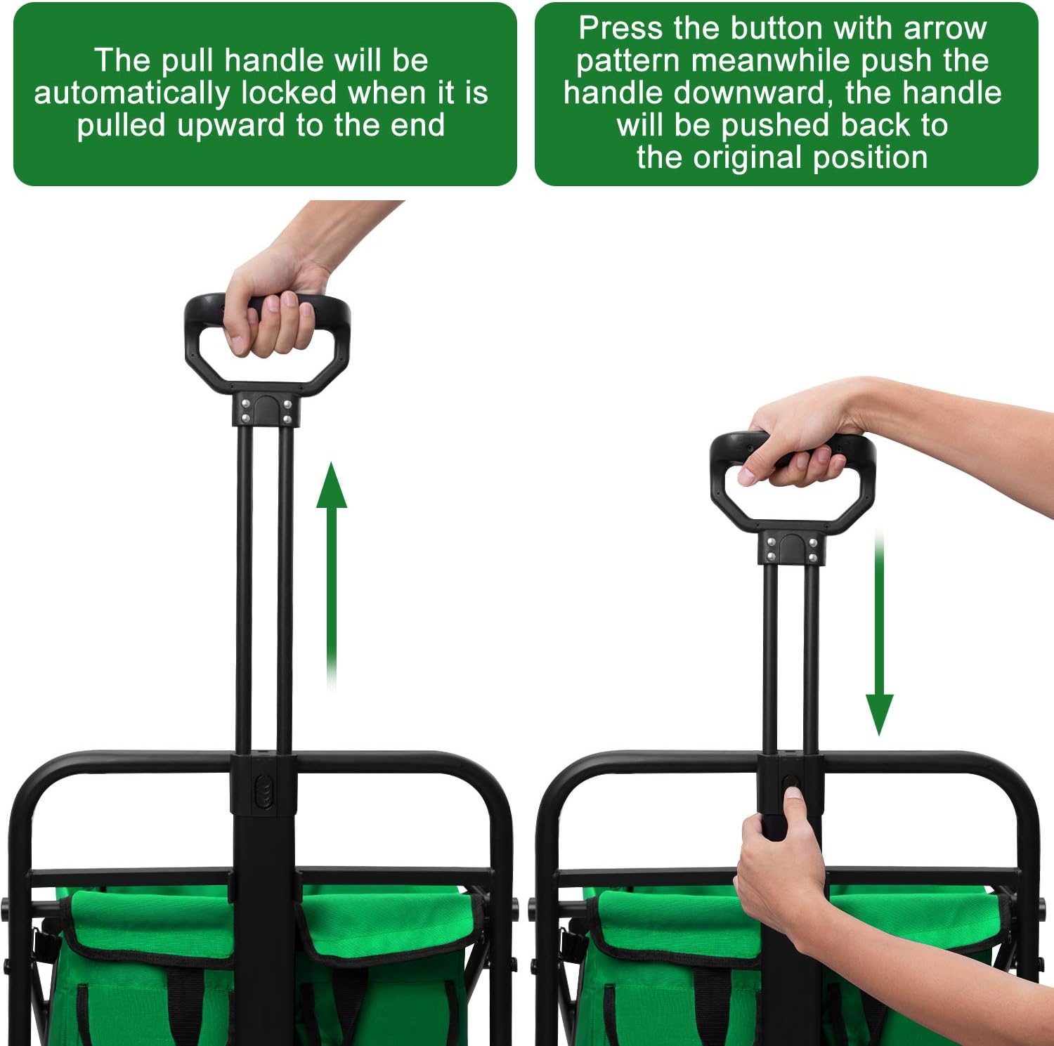 BEAU JARDIN Folding Wagon Cart With Brake Free Standing Collapsible Utility Camping Grocery Canvas Fabric Sturdy Portable Rolling Buggies Outdoor Garden Sport HeavyDuty Shopping Cart Push Wagon Green : Patio, Lawn & Garden