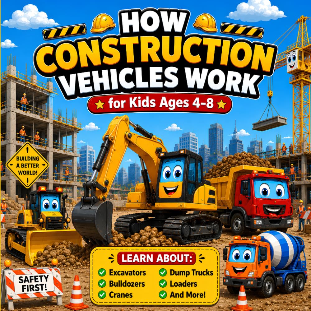 How Construction Vehicles Work for Kids Ages 4–8: A Fun Guide to Excavators, Bulldozers, Dump Trucks, Cranes, Loaders, Cement Mixers, and Road Rollers (Little Engineers Series)