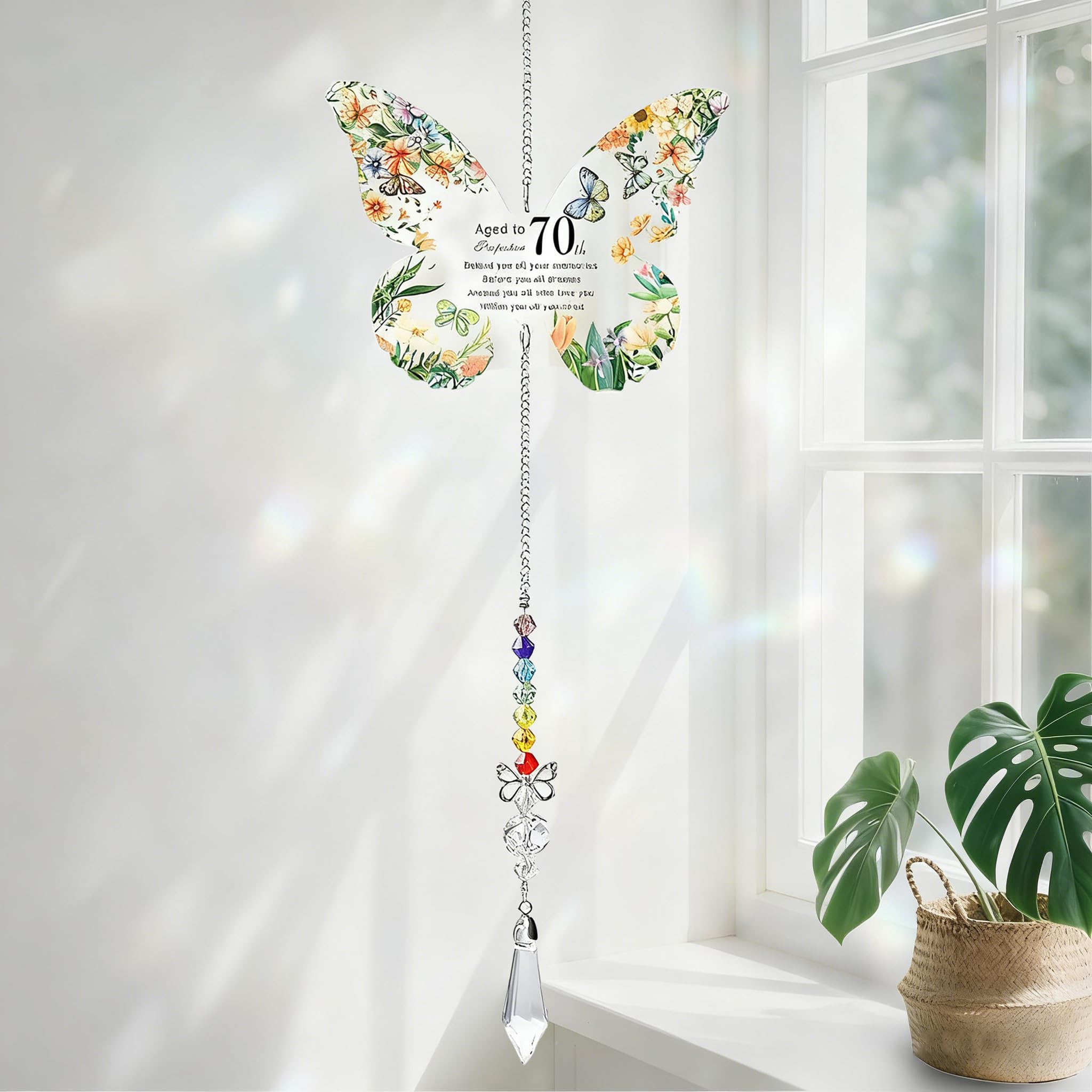 70th Birthday Gifts for Women Men, Hanging Butterfly Acrylic Crystal Suncatcher, Perfect 70th Birthday Decrations for Women, for Mum, Grandma, Wife, Sister, Friends