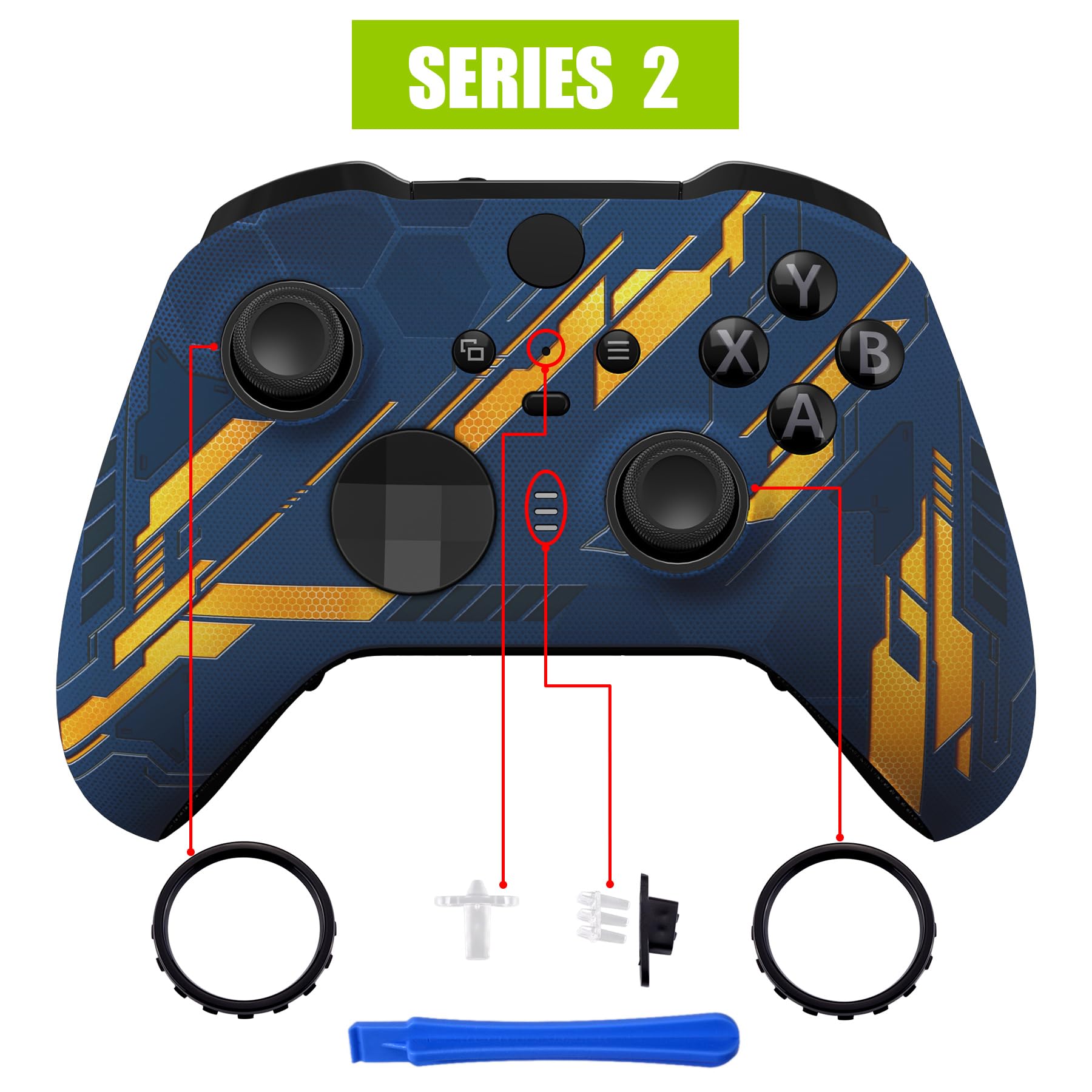 eXtremeRate Custodia Cover Frontale per Xbox Elite Series 2 Controller Model 1797,Scocca Case Ricambio per Xbox Elite Series 2 Wireless Controller Core&2 Anelli-Mecha Illumina nel Buio
