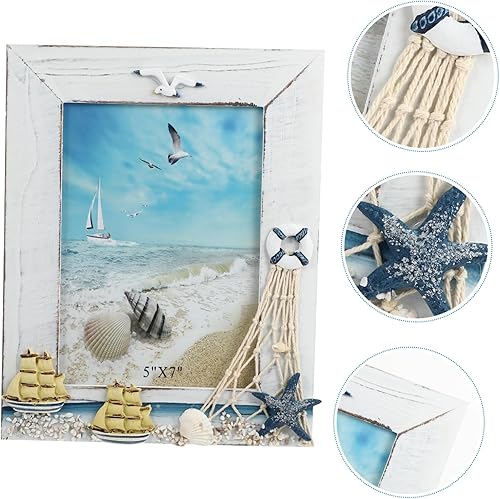 Miniatura 8 de IMIKEYA Marco de fotos de madera, marco de mesa náutico, cuadro de playa, decoración de mesa náutica, decoración para salas de casa, marco de fotos